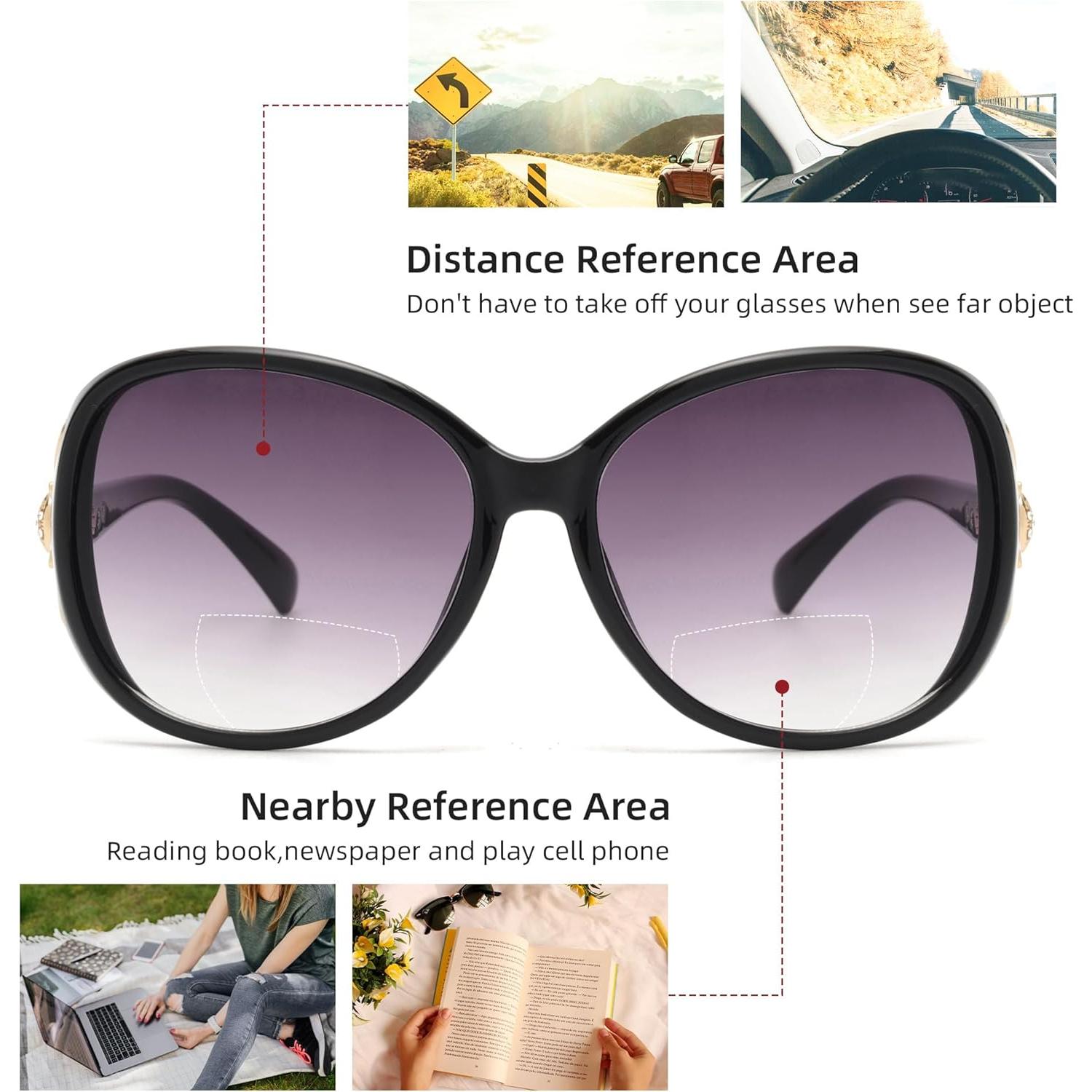 Gafas de Sol Bifocales JM para Mujeres UV400 Negro +1.0