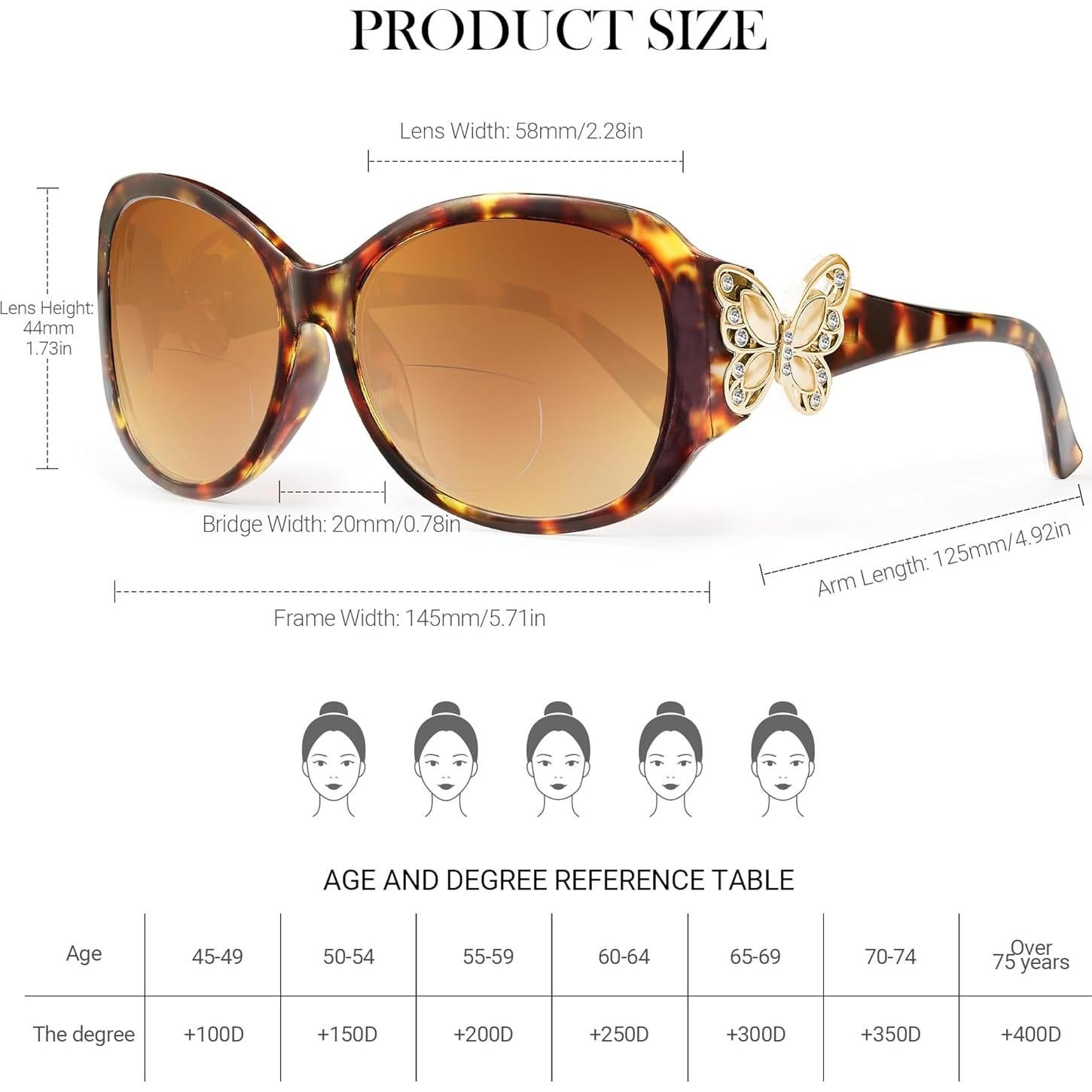 Gafas de Sol Bifocales JM para Mujeres +3.5 UV400