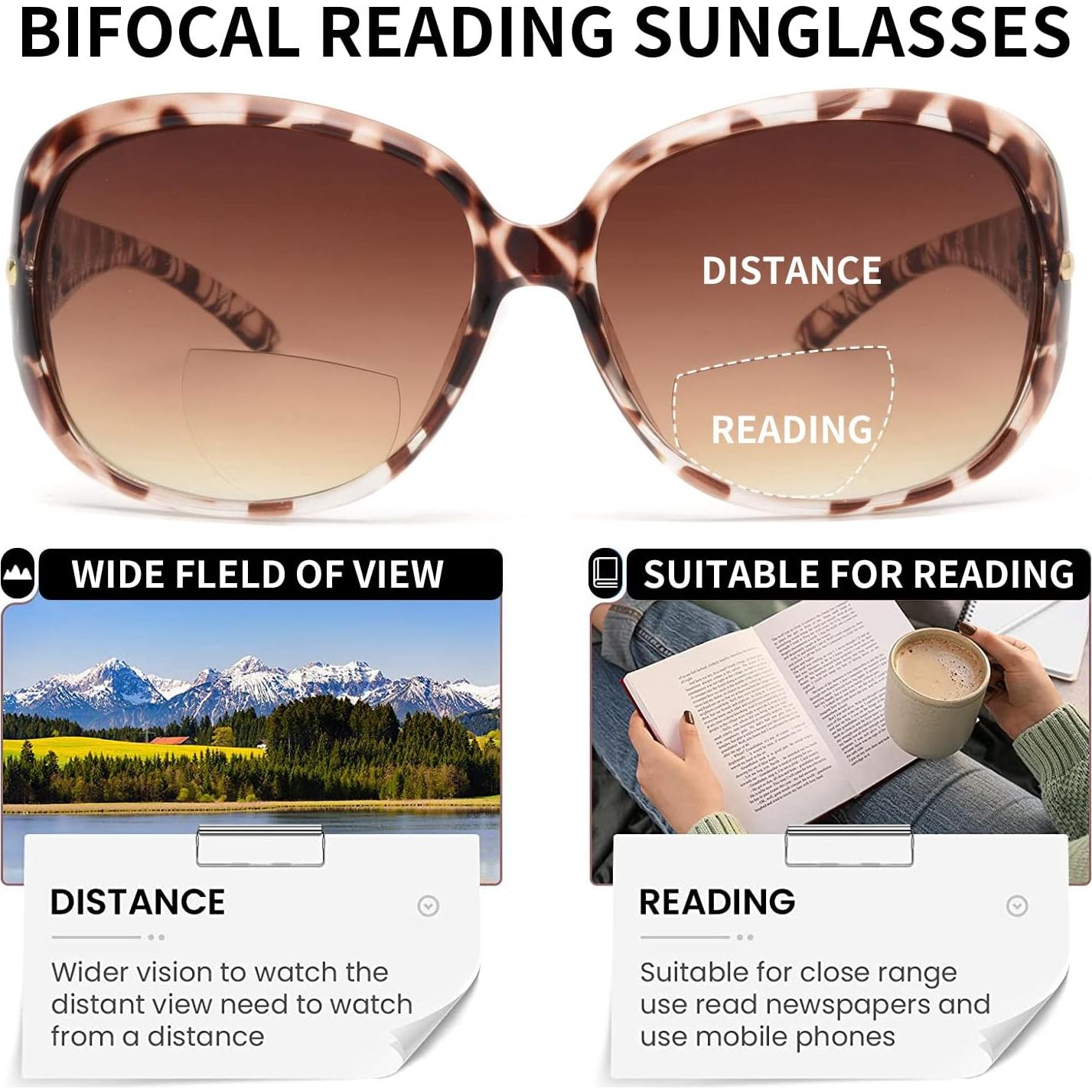 Gafas de sol bifocales JM tortuga +3.0 para mujeres