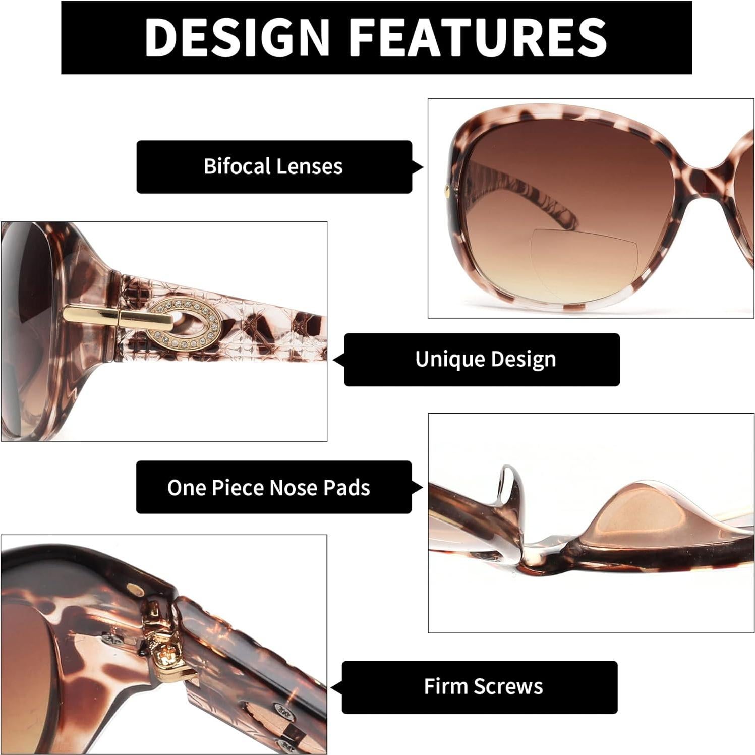 Gafas de sol bifocales JM tortuga +3.0 para mujeres