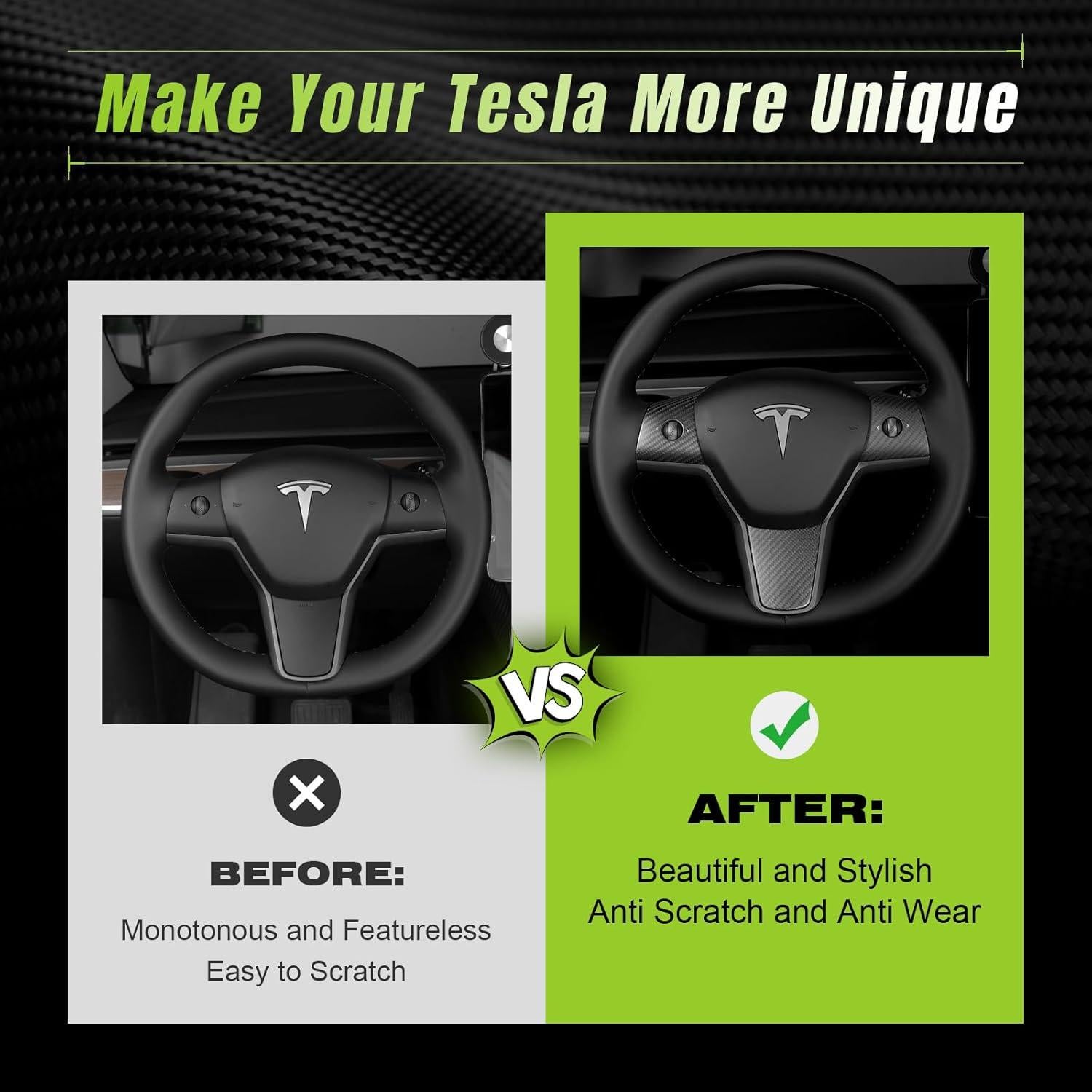 Cubierta de volante de fibra de carbono Leeiion para Tesla M3/Y 2017-2023