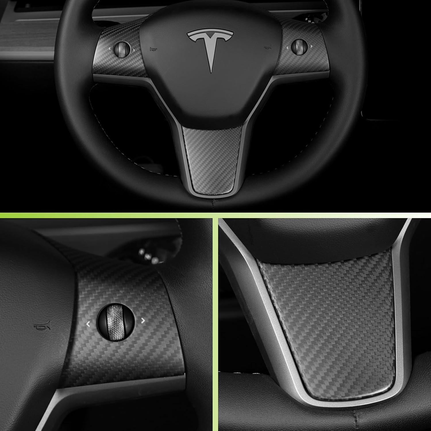 Cubierta de volante de fibra de carbono Leeiion para Tesla M3/Y 2017-2023