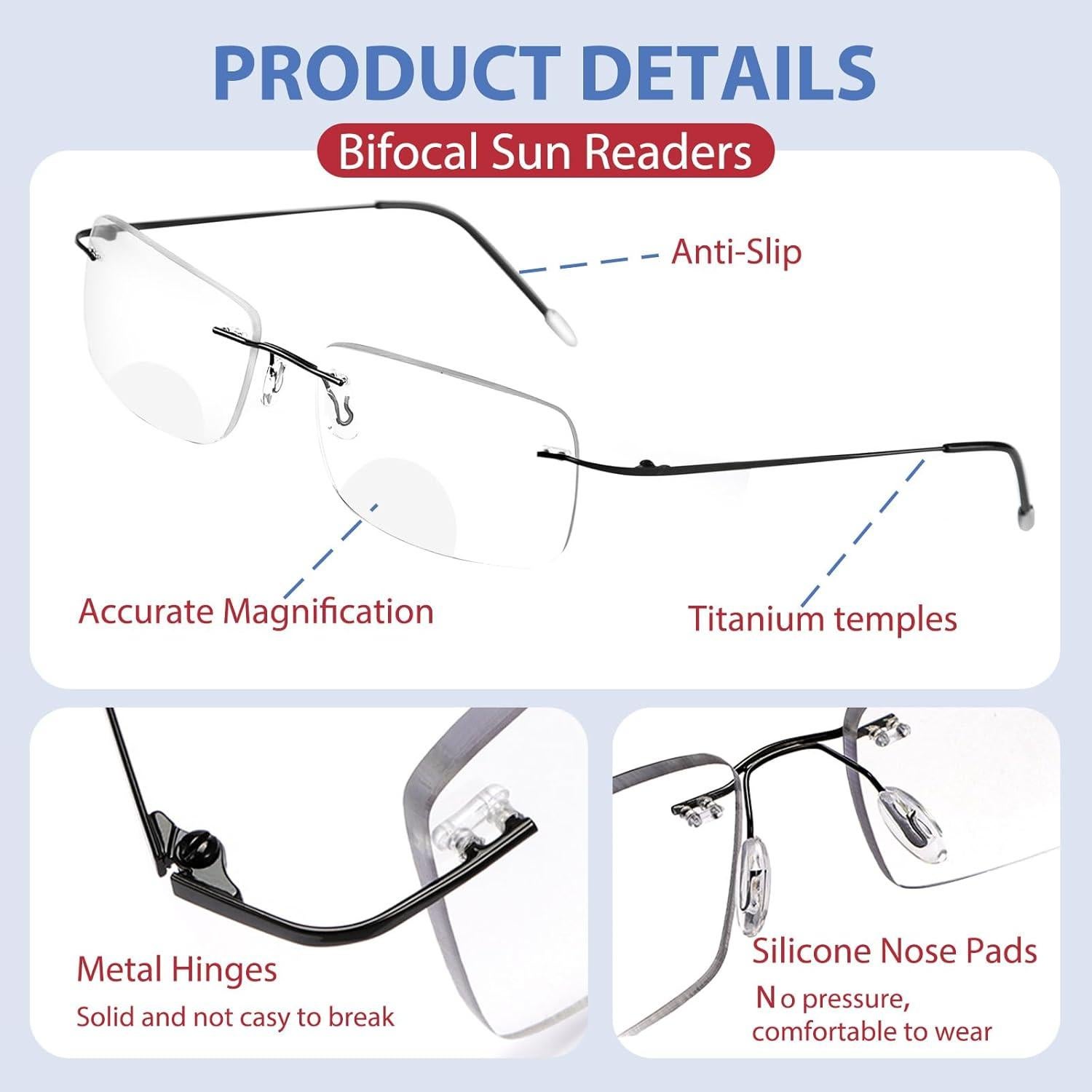Gafas de lectura bifocales foto-cromáticas UV400 3.5x