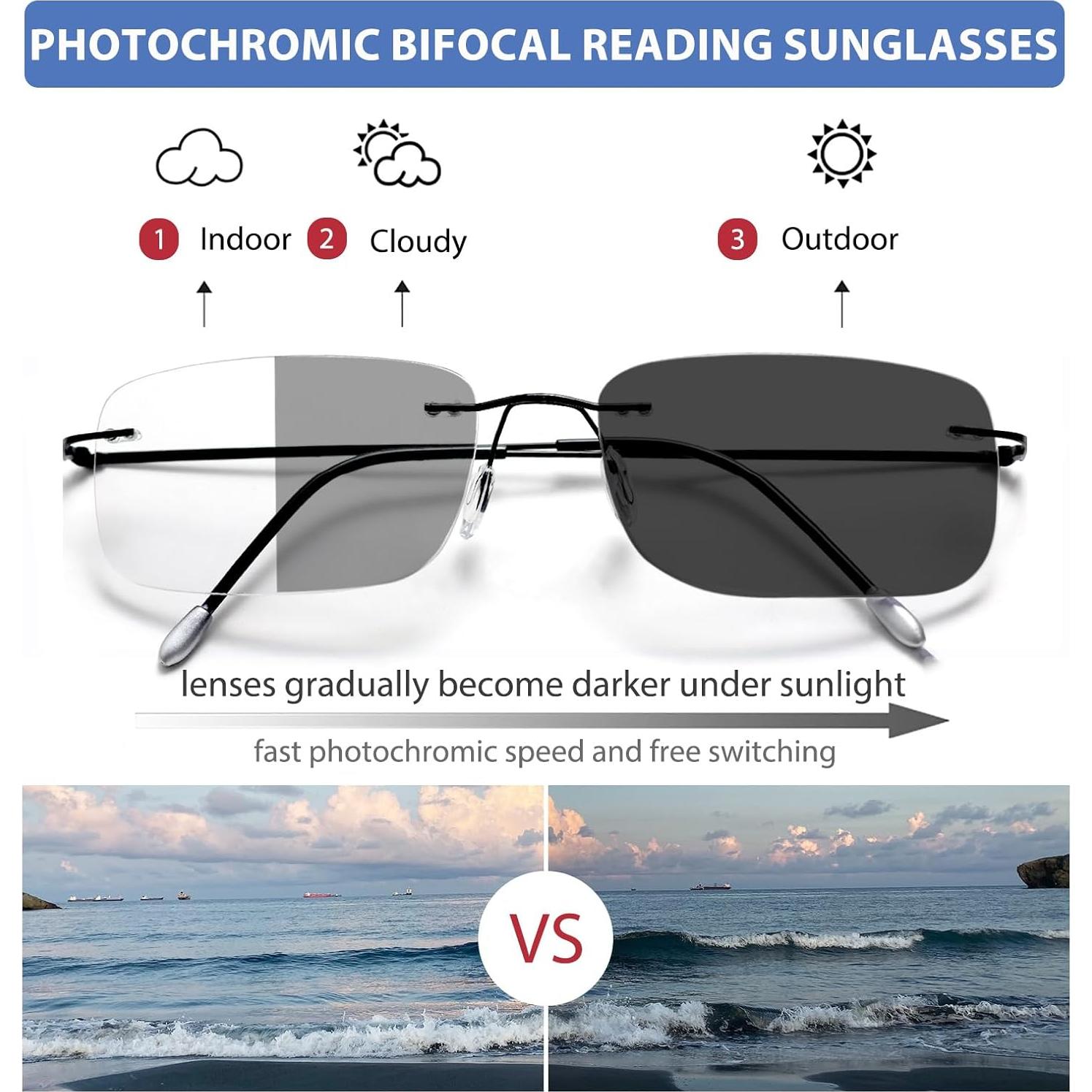 Gafas de lectura bifocales foto-cromáticas UV400 1.5x