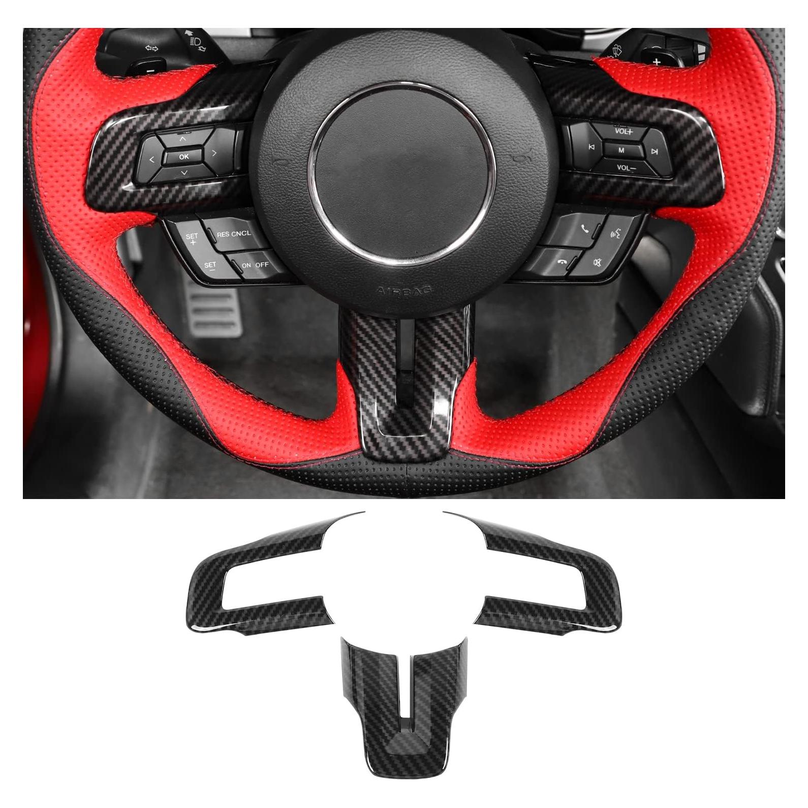 Cubierta de Volante Jimen para Ford Mustang 2015-2023 - Fibra de Carbono