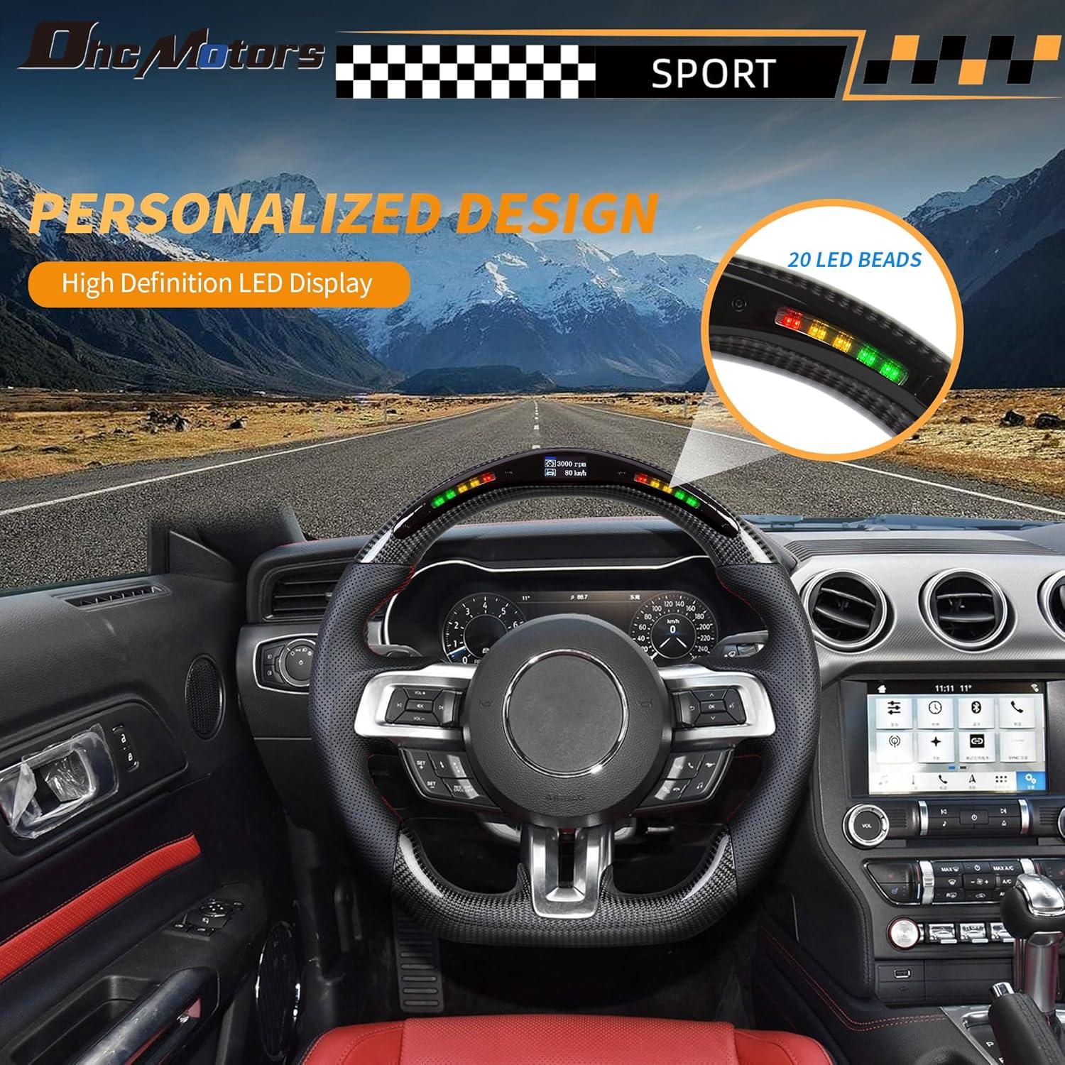 Volante OHC MOTORS para Ford Mustang 2015-2017 Fibra de Carbono