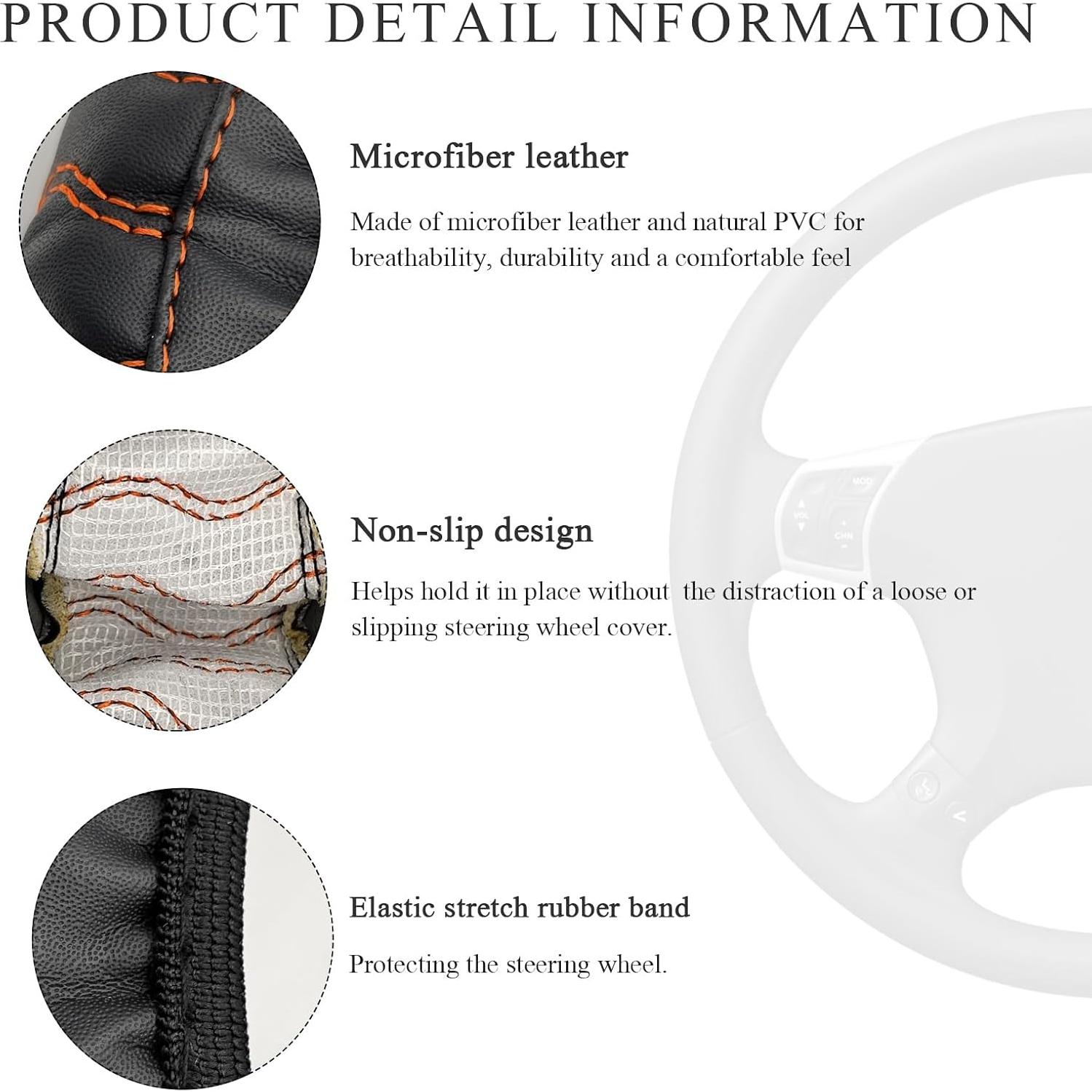 Funda de Volante de Coche Yourkar 38 cm Cuero Antideslizante Naranja