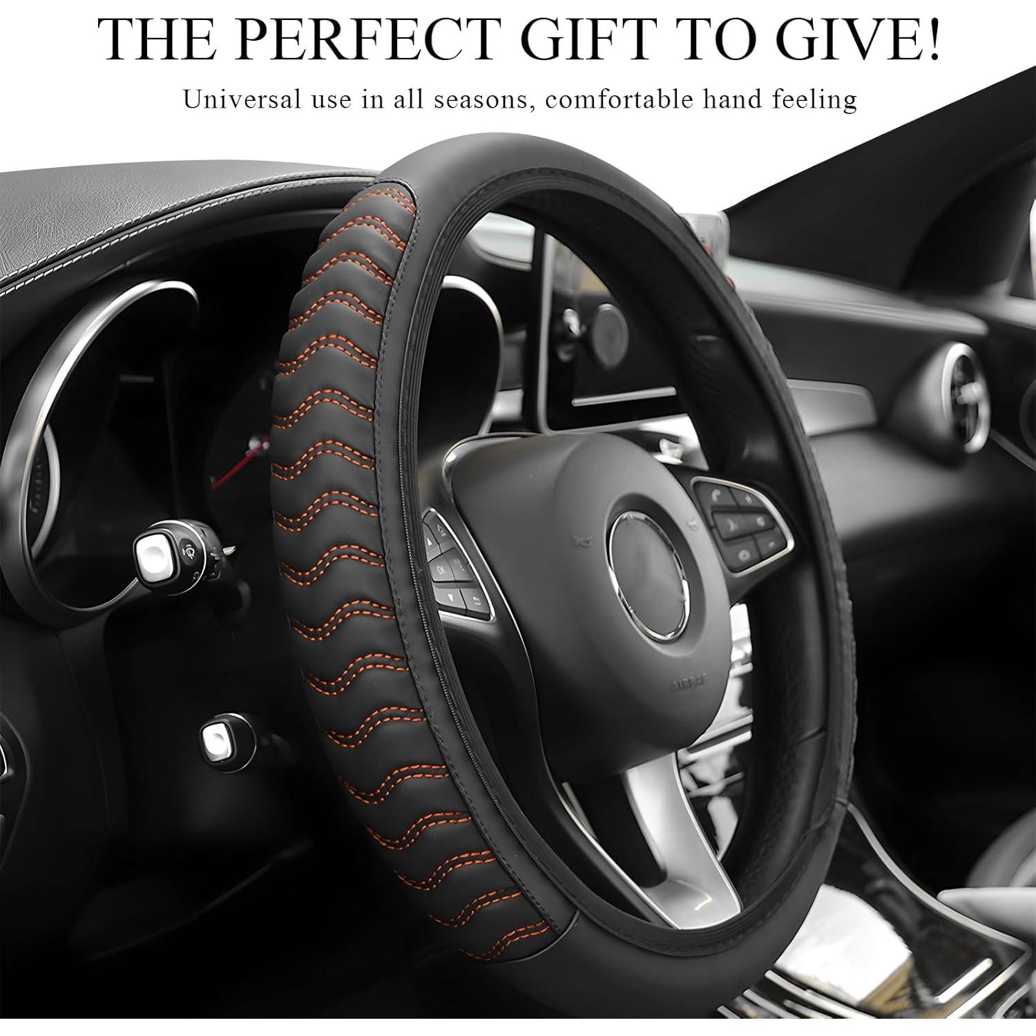 Funda de Volante de Coche Yourkar 38 cm Cuero Antideslizante Naranja