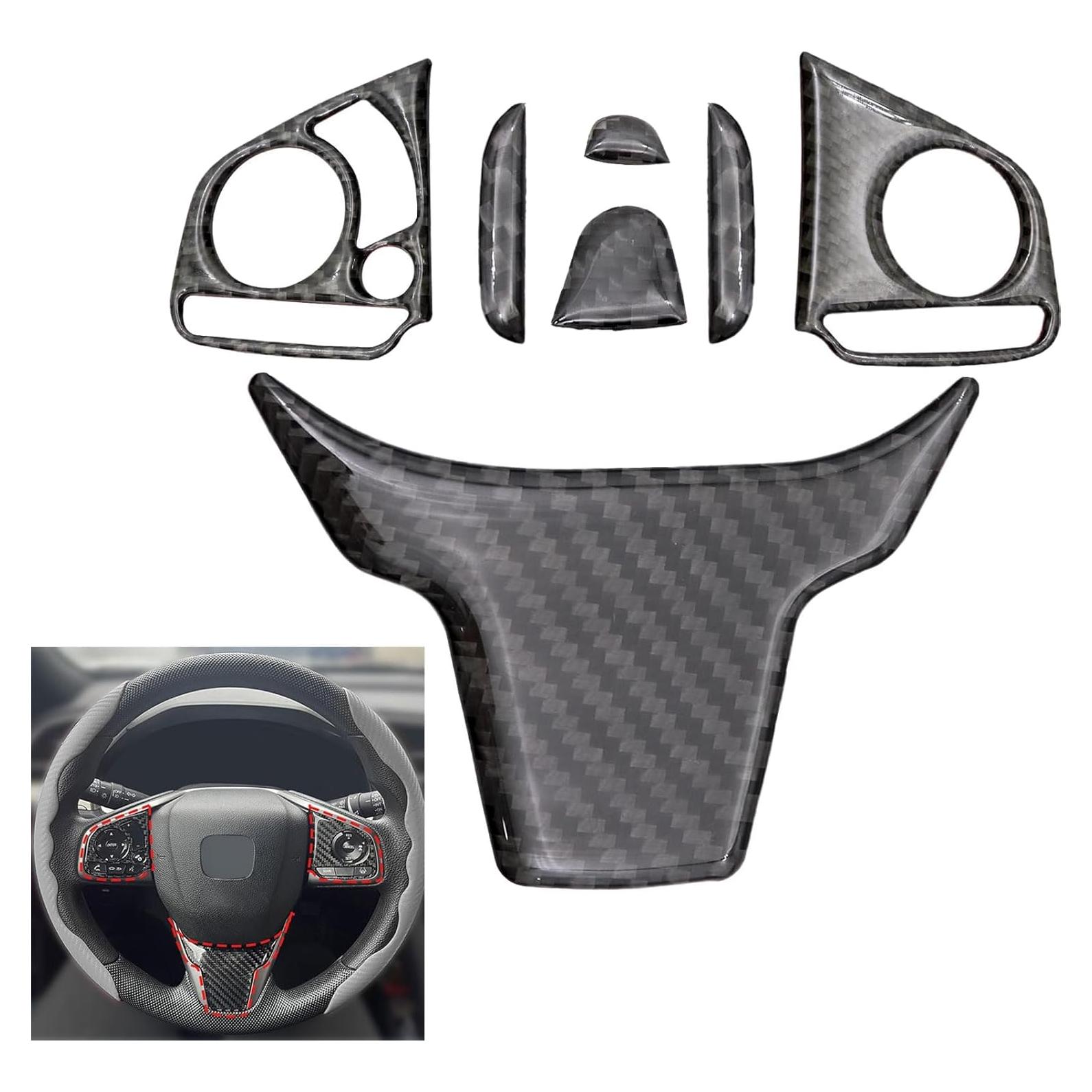 Cubiertas de Volante de Fibra de Carbono SecosAutoparts 7Pcs para Honda Civic 2016-2020