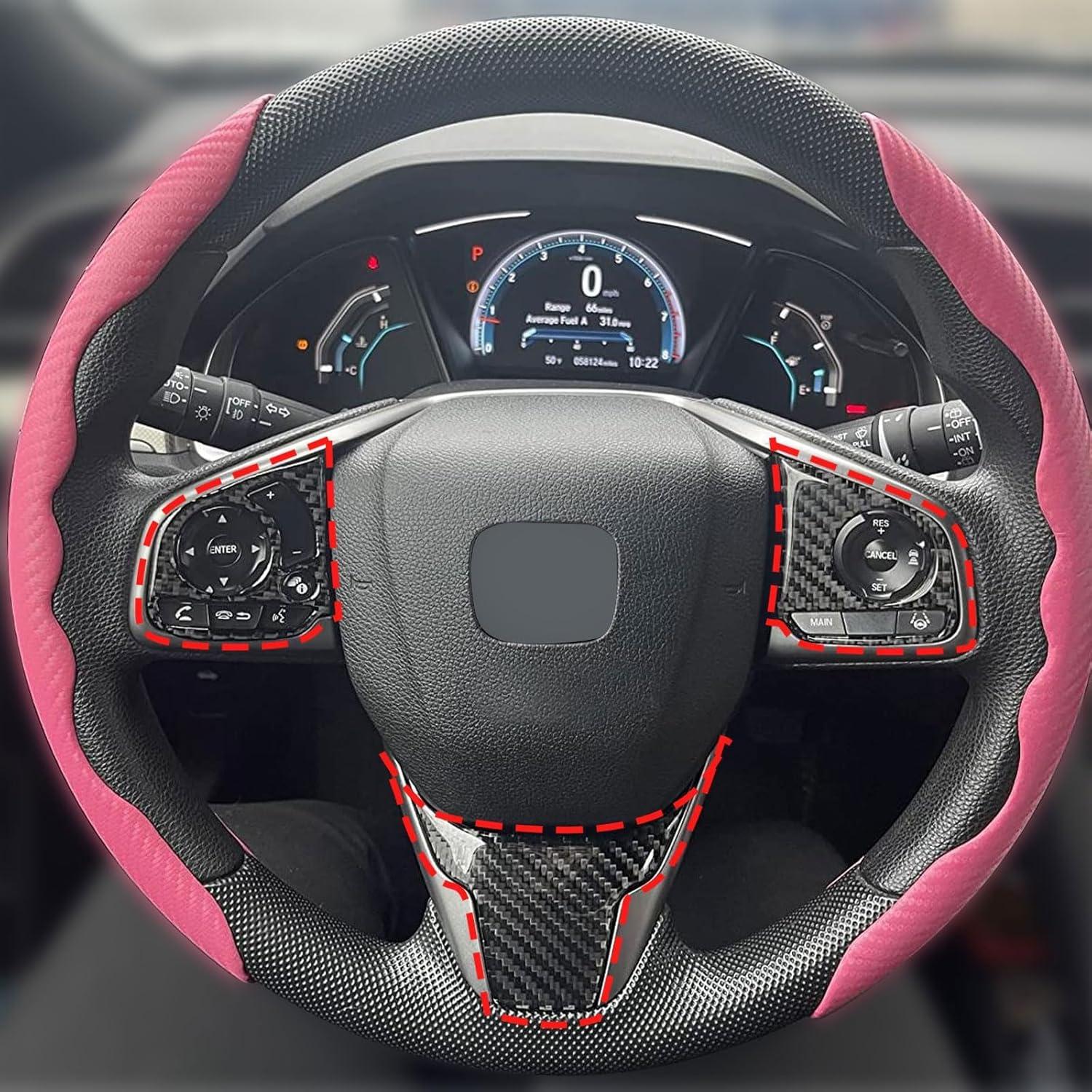 Cubiertas de Volante de Fibra de Carbono SecosAutoparts 7Pcs para Honda Civic 2016-2020