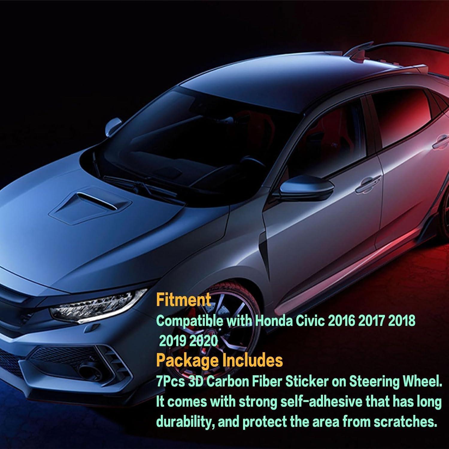 Cubiertas de Volante de Fibra de Carbono SecosAutoparts 7Pcs para Honda Civic 2016-2020