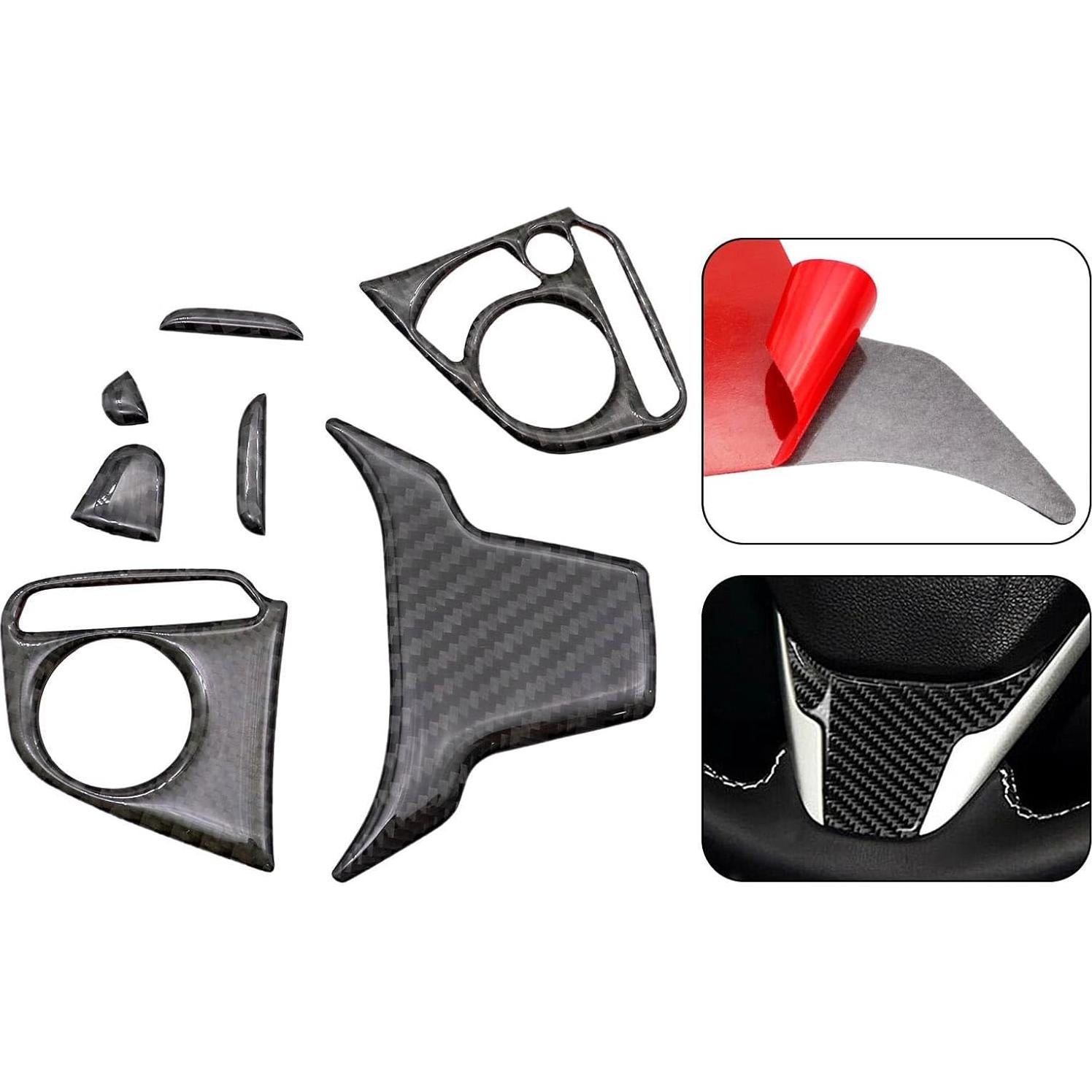 Cubiertas de Volante de Fibra de Carbono SecosAutoparts 7Pcs para Honda Civic 2016-2020