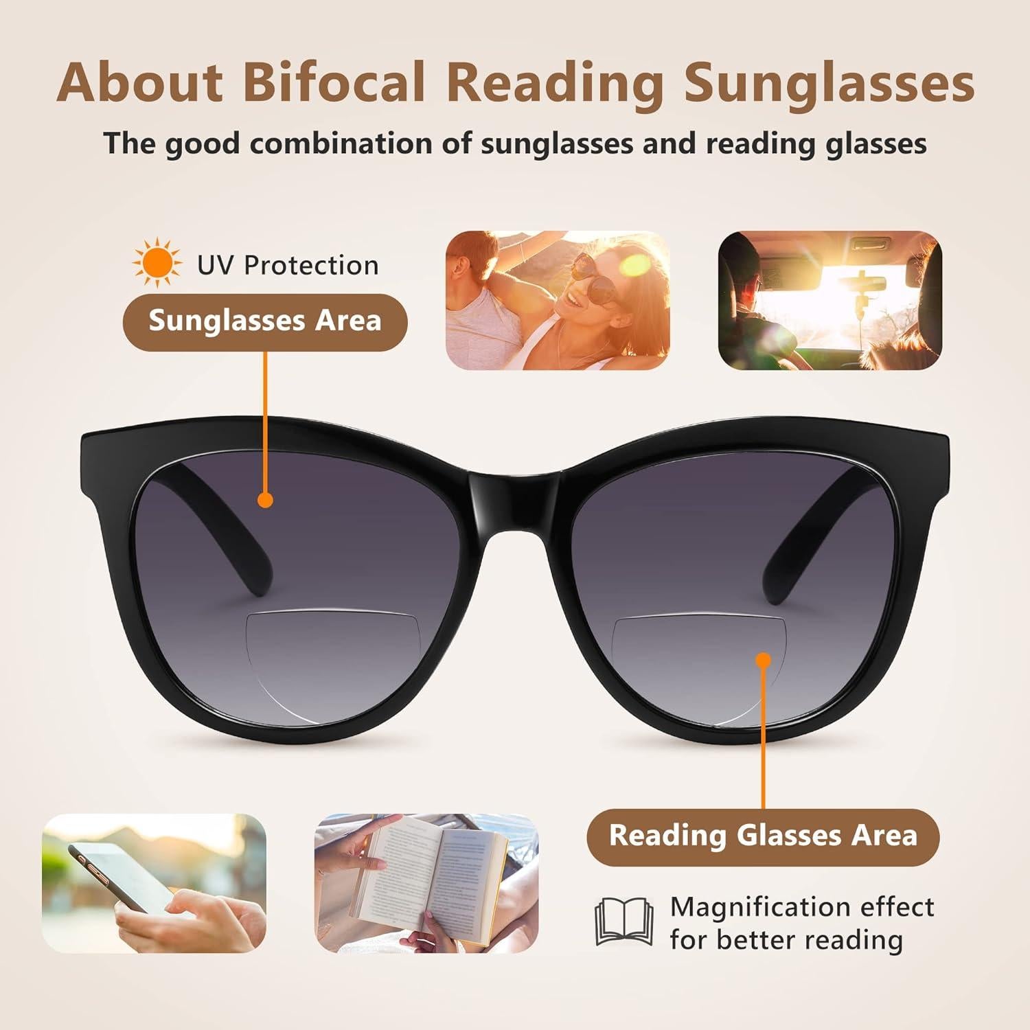 Gafas de Sol Bifocales EASY READ UV400 Mujeres Negro 1.0x