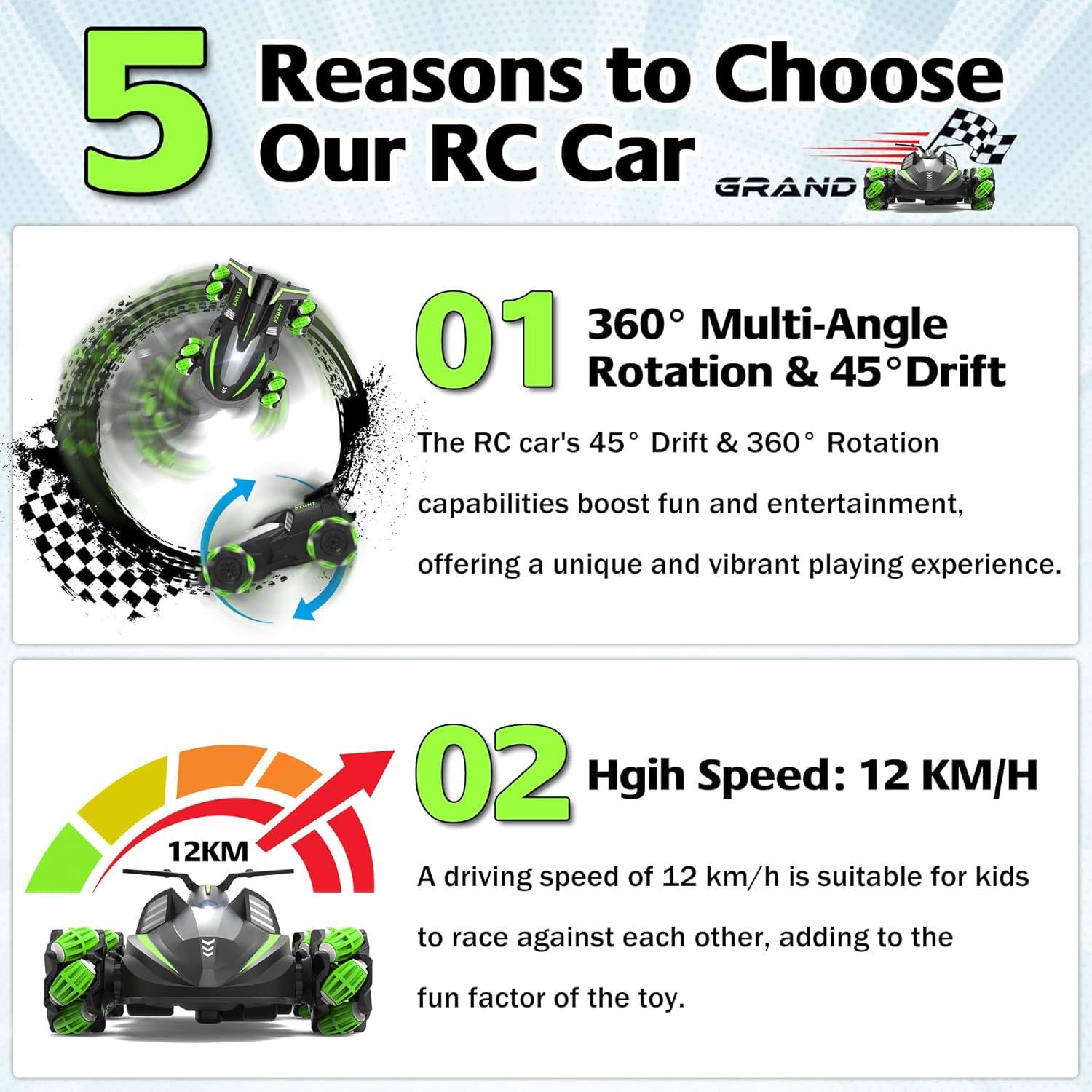 Coche Acrobático RC Eulogia Verde 4WD 360° Deriva