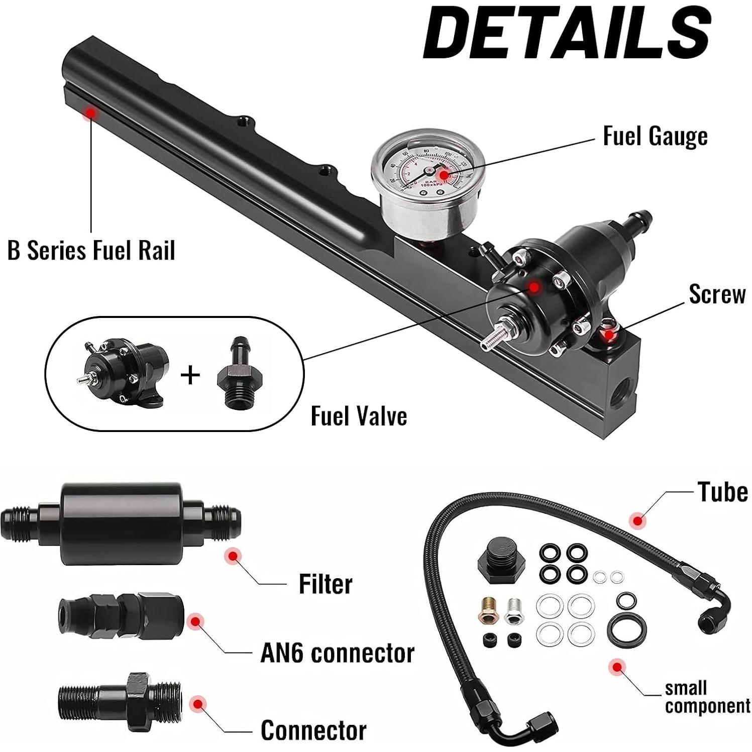 Kit de riel de combustible Endxedo B-Series con medidor