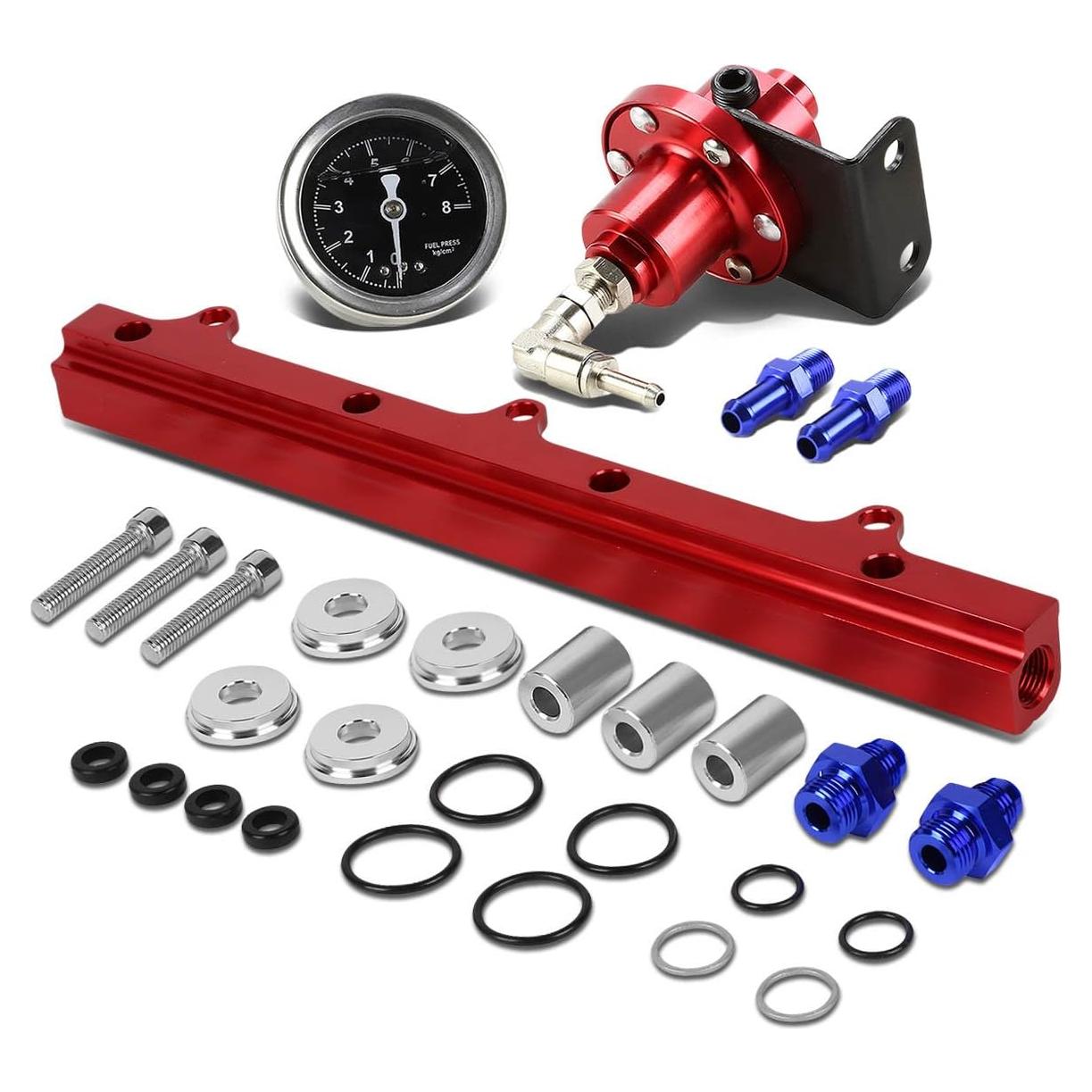 Kit Riel de Inyectores + Regulador de Presión Auto Dynasty Rojo