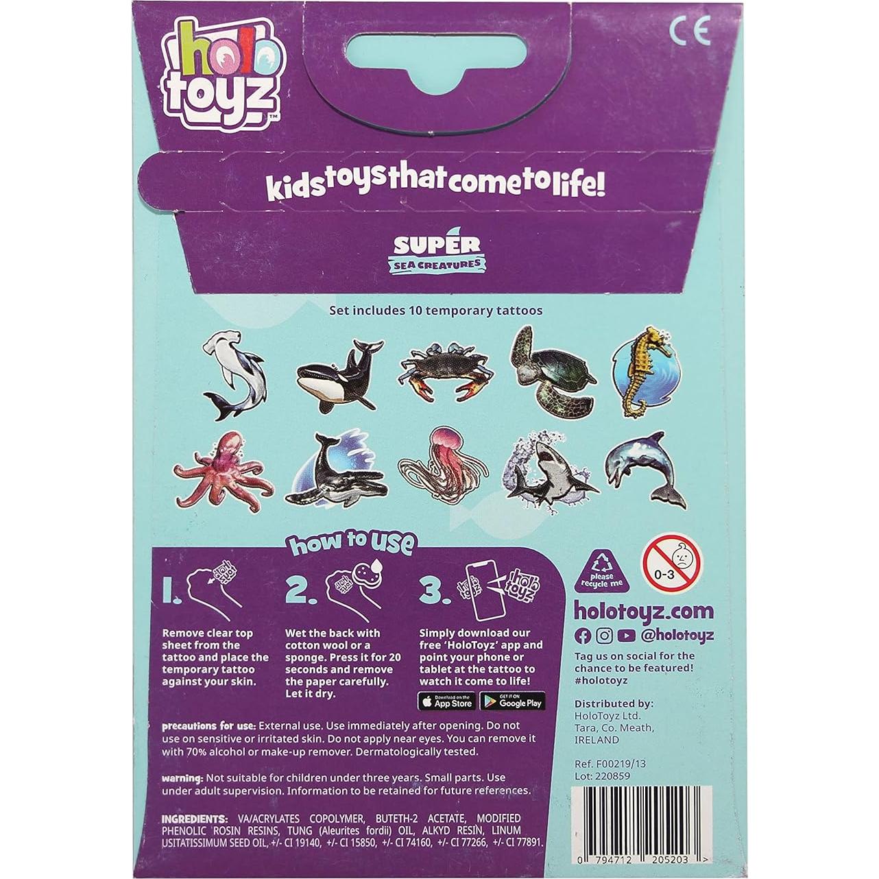 Tatuajes AR HoloToyz Criaturas Marinas 10 Diseños 4D