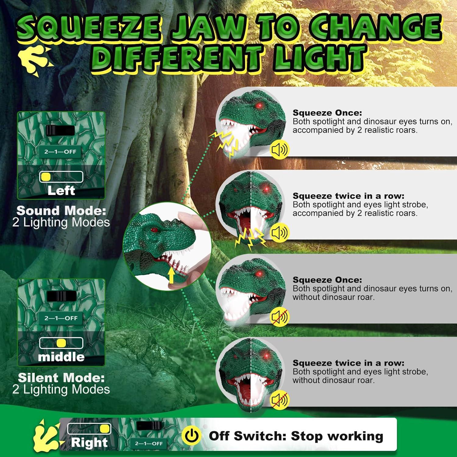 Dinosaur Headlamp for Kids Flashlight 2 Pack, Rechargeable Led Headlights Roar & Silent Mode, T-Rex Dinosaur Toys, Camping Gear, Gifts for Boys Girls Adults