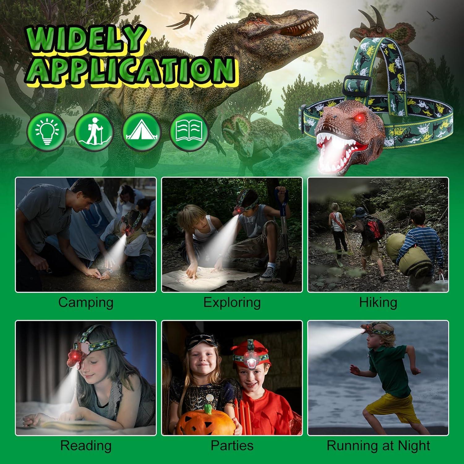 Linterna Frontal Dinosaurio Nitigo Recargable LED 10cm