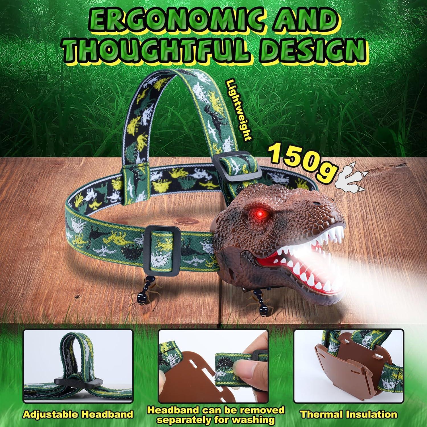 Linterna Frontal Dinosaurio Nitigo Recargable LED 10cm