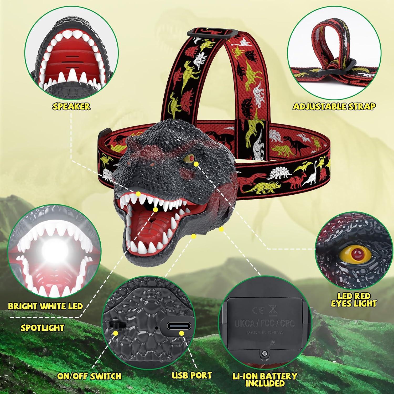 Linterna Frontal Dinosaurio Nitigo T-Rex Recargable LED