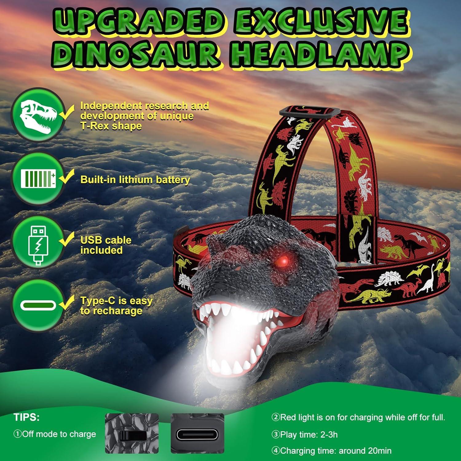 Linterna Frontal Dinosaurio Nitigo T-Rex Recargable LED