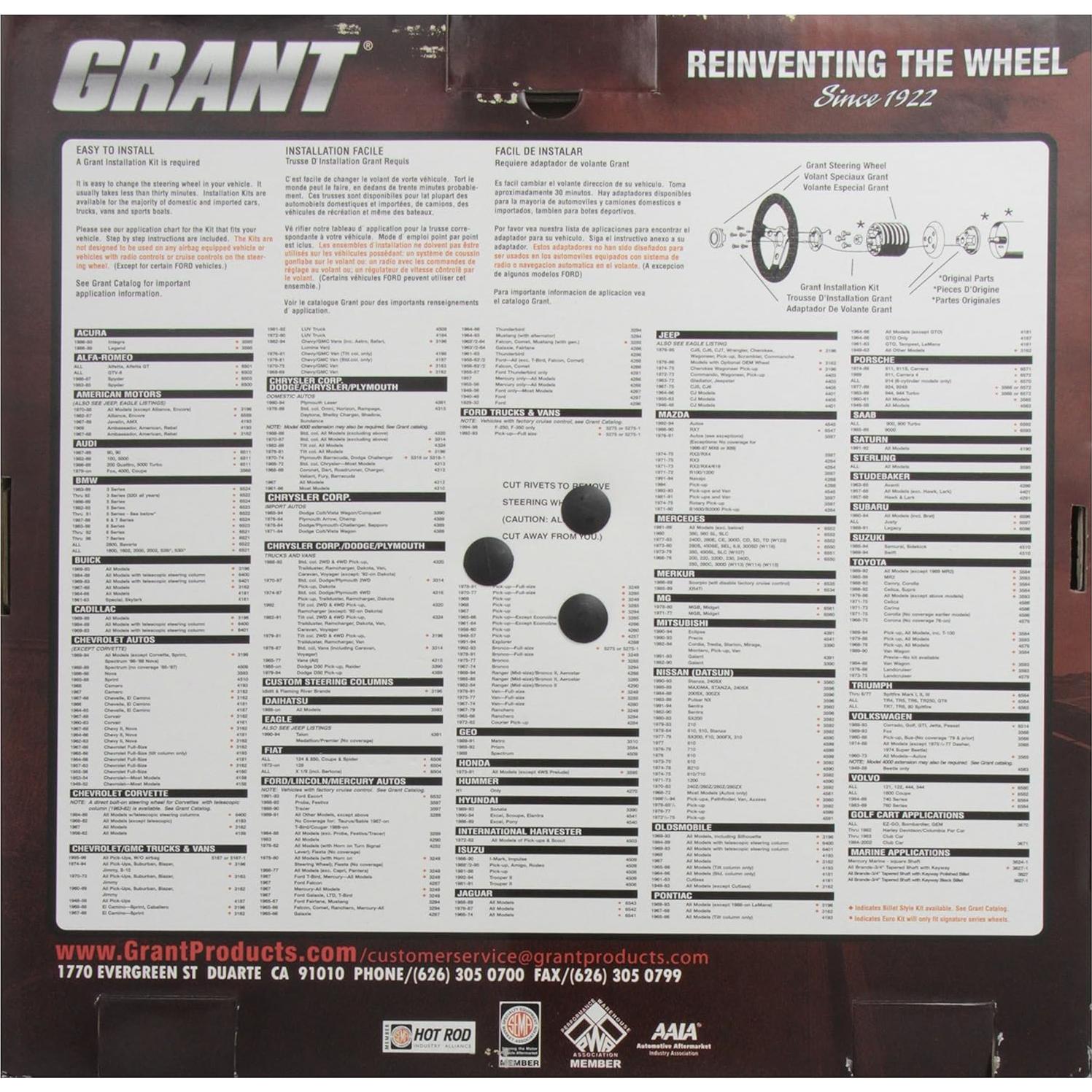 Volante Clásico Grant 338 - 34.92 cm, Vinilo Negro