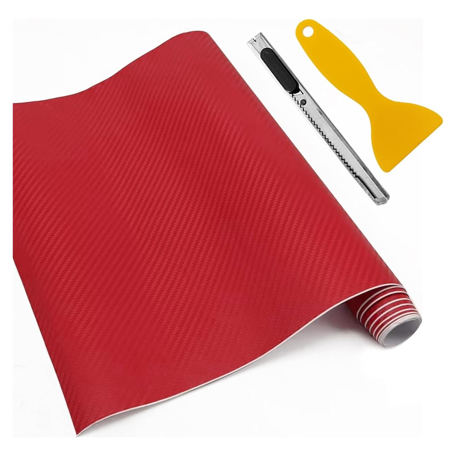Vinilo Envoltura de Fibra de Carbono 3D Lunwag 30x152 cm Rojo