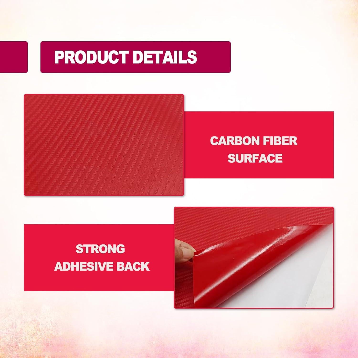 Vinilo Envoltura de Fibra de Carbono 3D Lunwag 30x152 cm Rojo