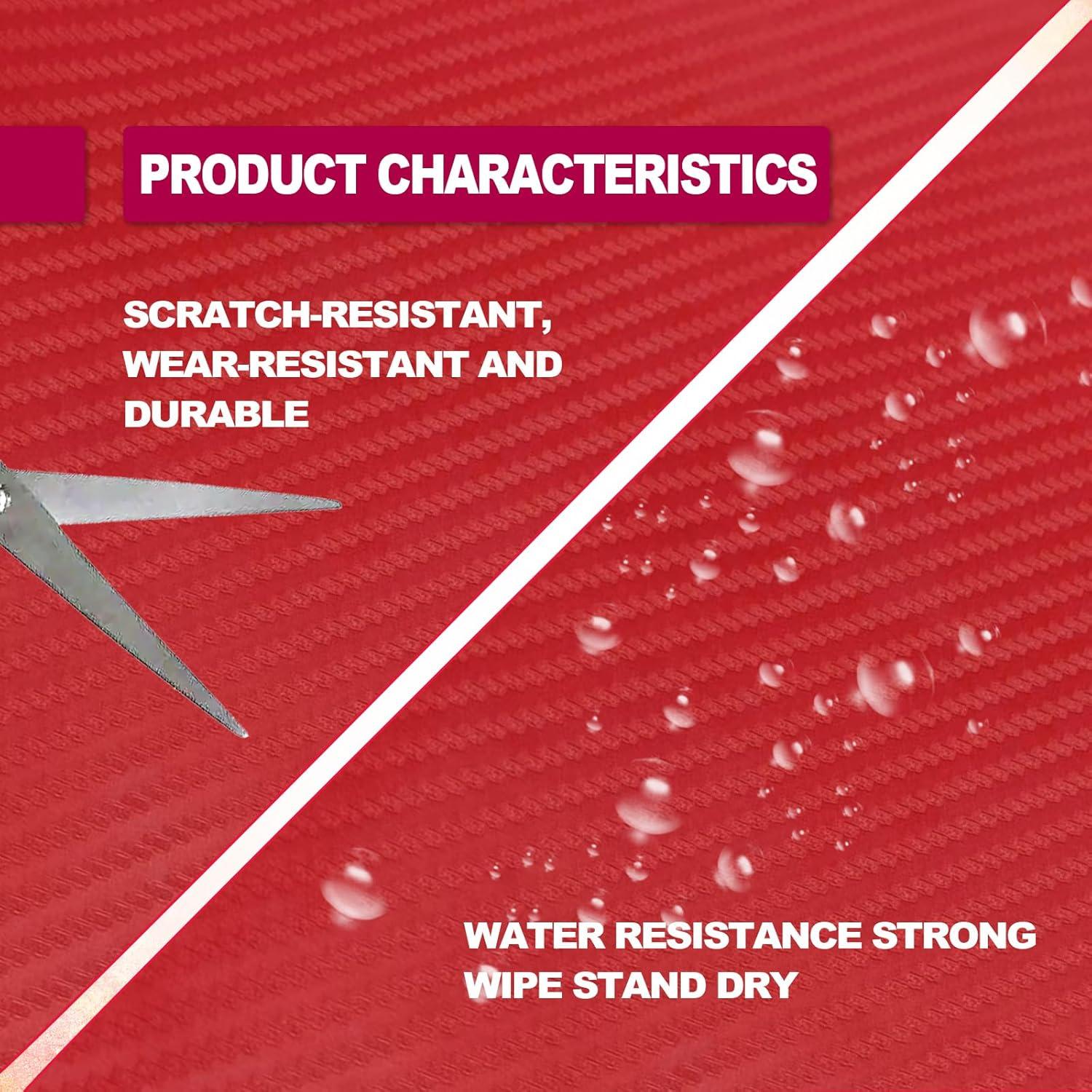 Vinilo Envoltura de Fibra de Carbono 3D Lunwag 30x152 cm Rojo