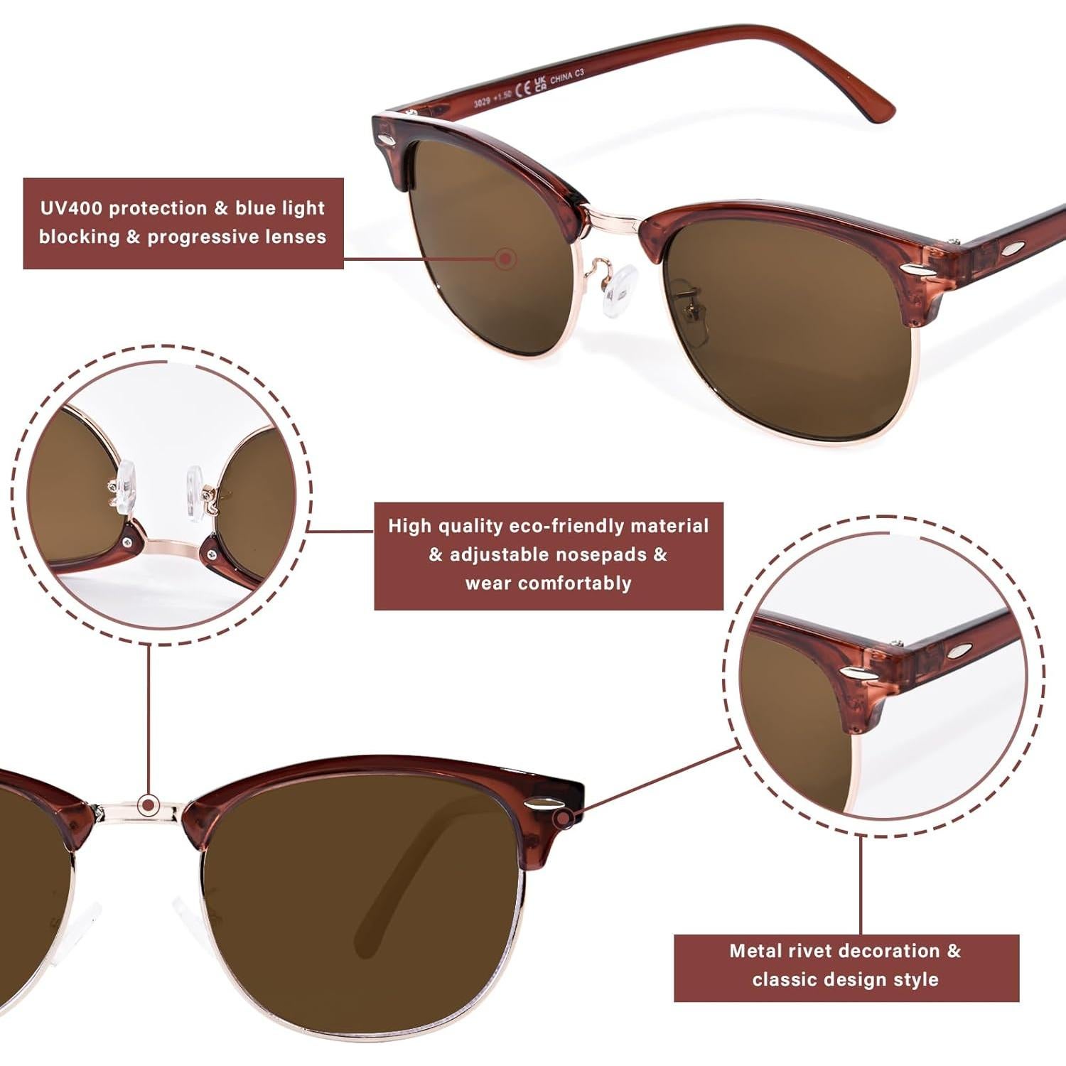 Gafas Progresivas OPTOFENDY Medio Marco UV400 2.5x