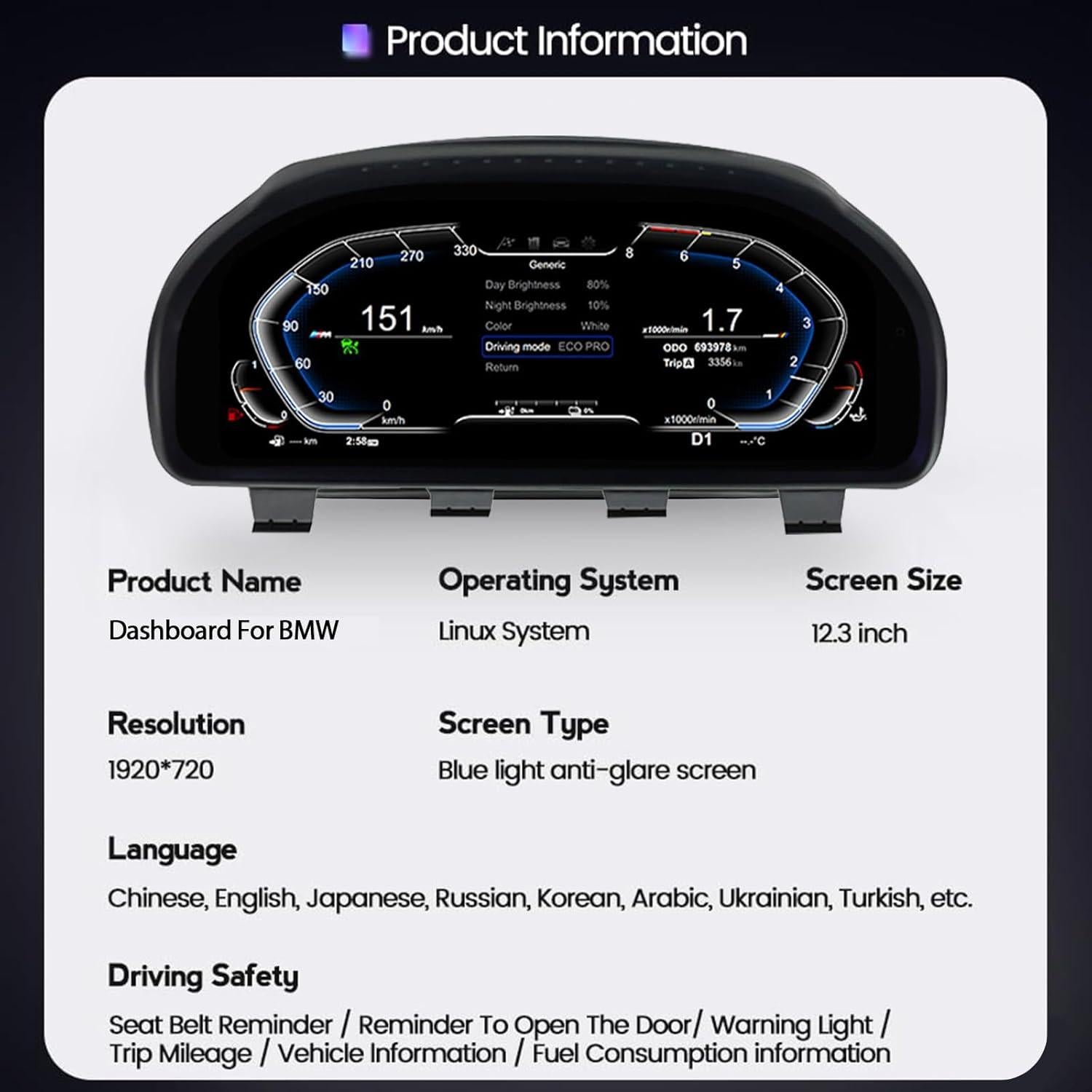 Tablero Digital BMW 5/6/7 Serie 2009-2017 12.3" LCD