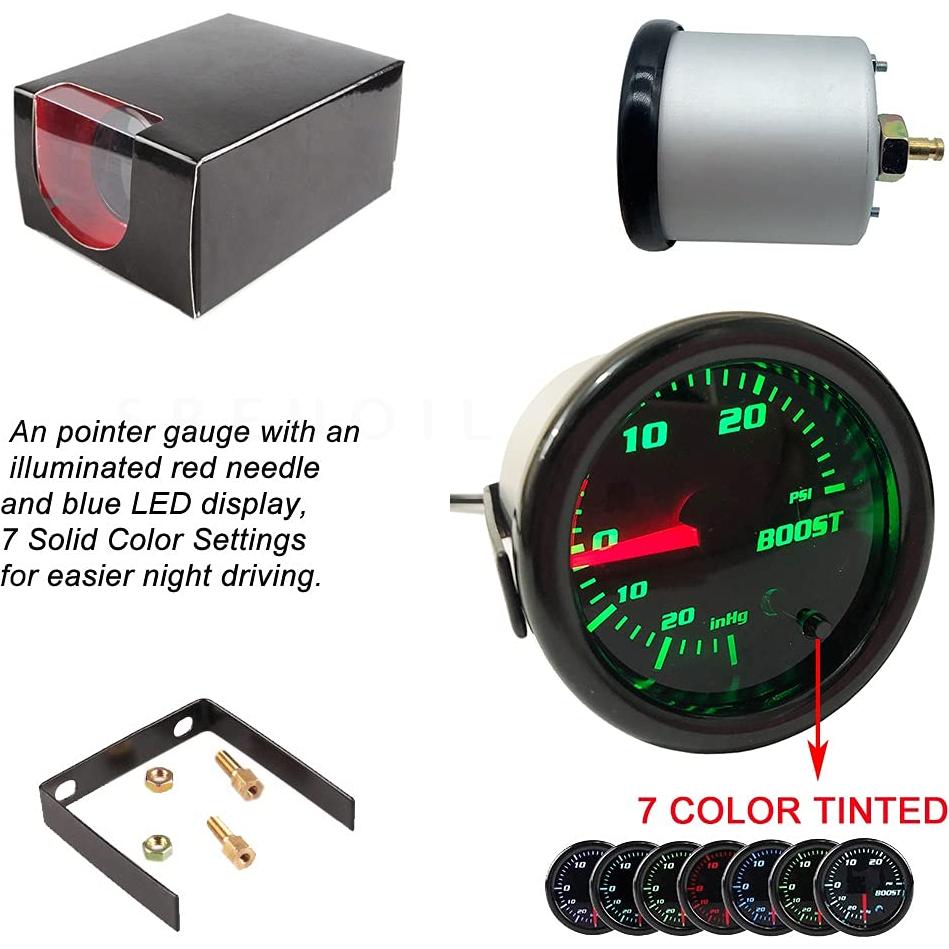 Medidor de Aumento Turbo SREUOIL 52mm 0-30 PSI 7 Colores