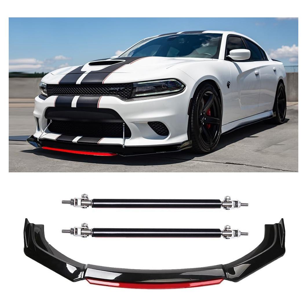 Labio Frontal Universal DREAMIZER para Parachoques 4pcs Rojo y Negro