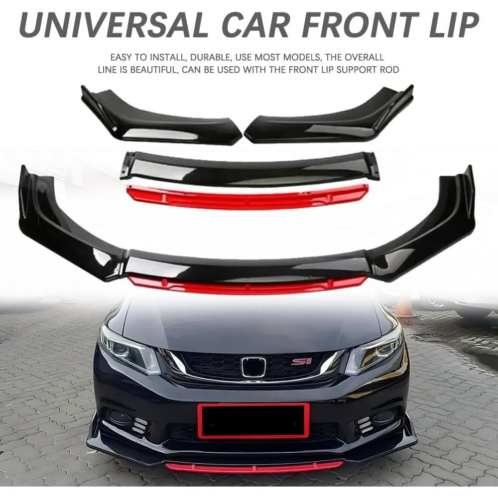 Labio Frontal Universal DREAMIZER para Parachoques 4pcs Rojo y Negro