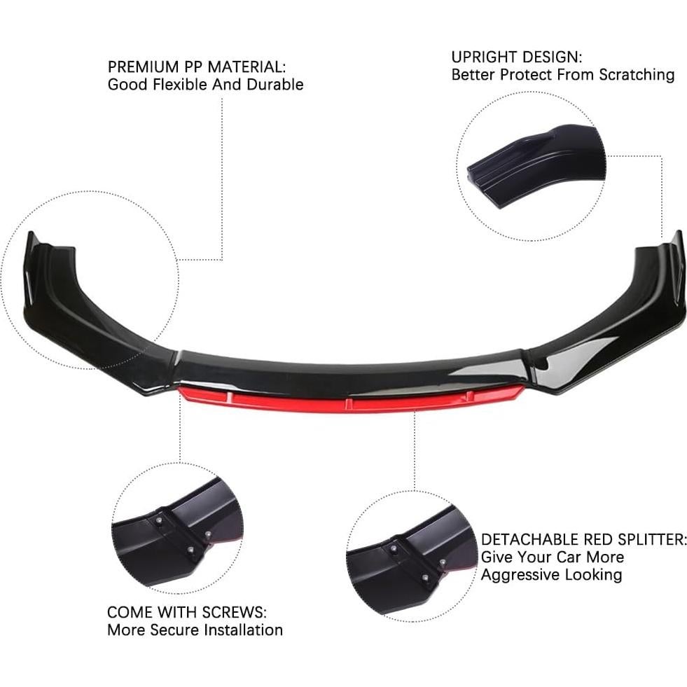 Labio Frontal Universal DREAMIZER para Parachoques 4pcs Rojo y Negro