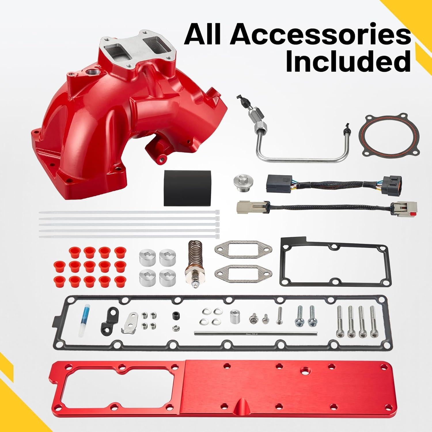 Intake Manifold Kit for 6.7L Cummins 2019-2024 Ram 2500/3500 Engine Air Intake Horn Kit with Grid Heater Upgrade & Heating System, Red