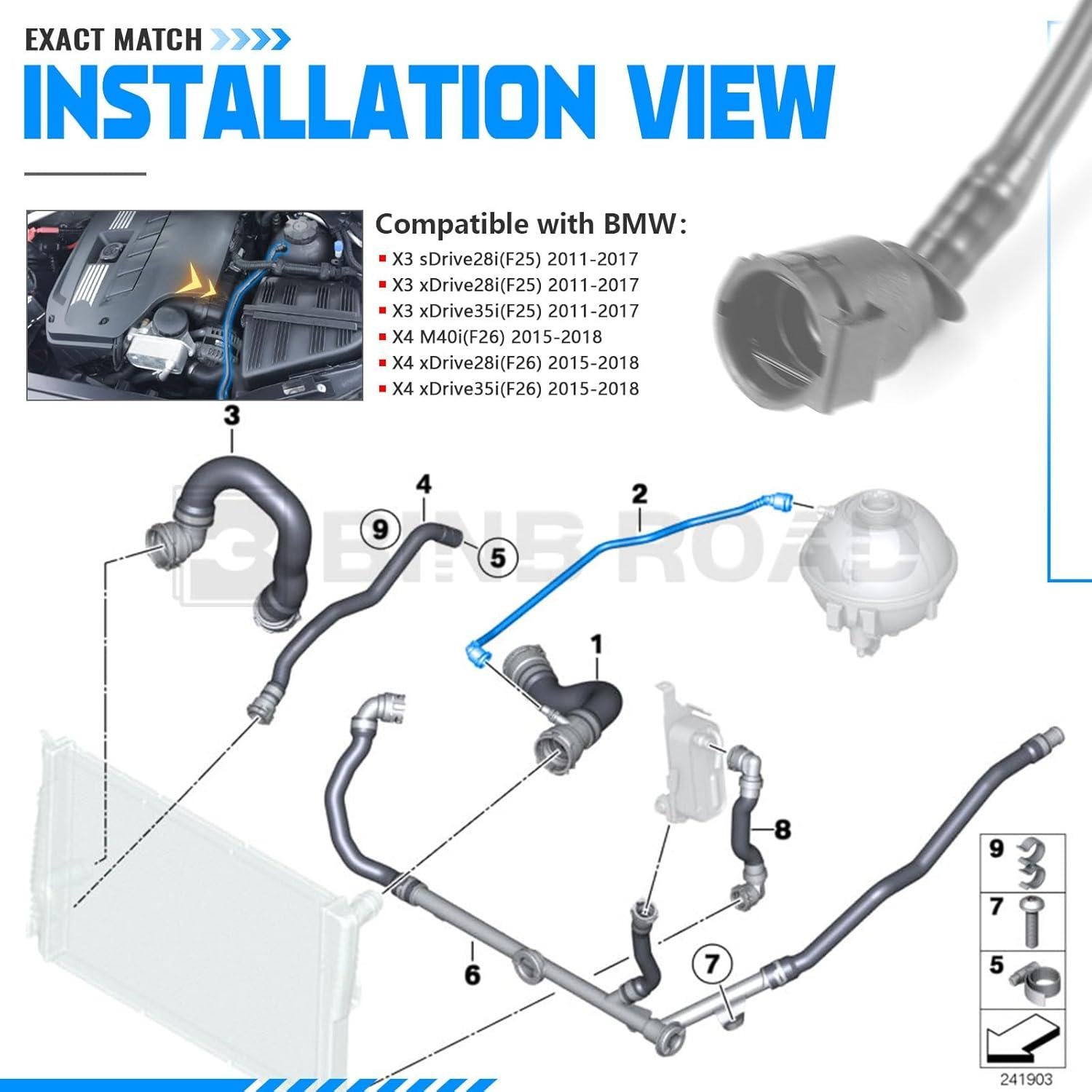 Manguera de Refrigerante BMW 17128651298 X3 X4 2011-2018
