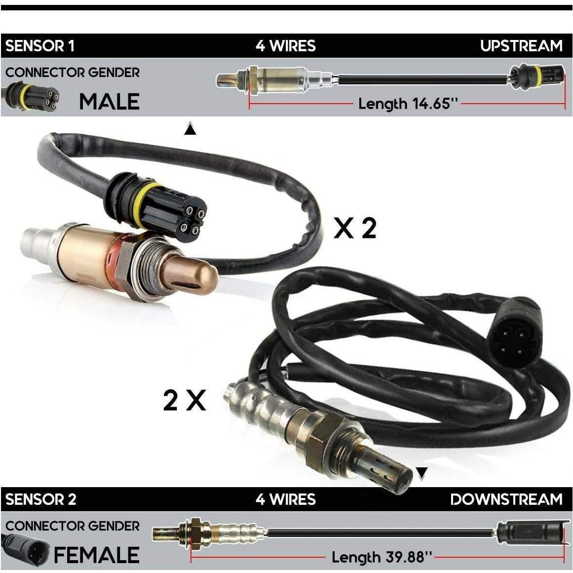 Sensores de Oxígeno YHTAUTO para BMW X3 X5 Z3 Z4 4 Piezas
