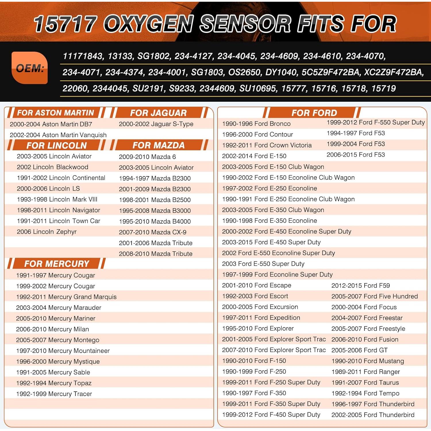 4 Sensores de Oxígeno ACAUTO 15717 Compatible Ford y Mazda