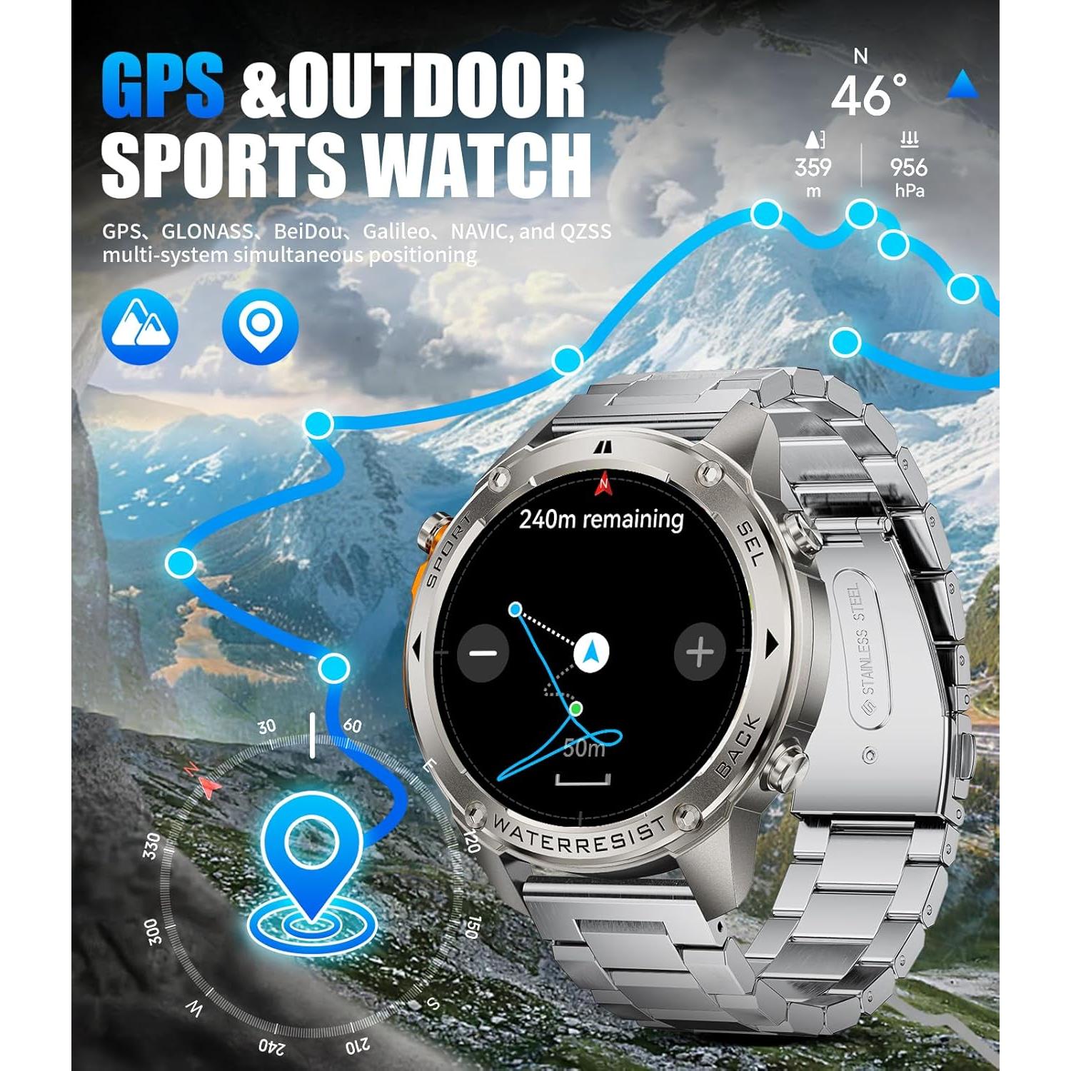 Reloj Inteligente Militar LIGE DM2-H GPS y 170 Modos