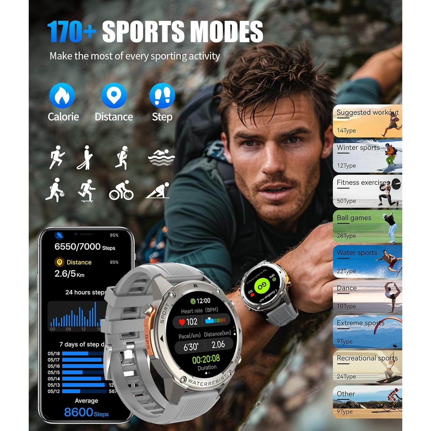 Reloj Inteligente Militar LIGE DM2-H GPS y 170 Modos