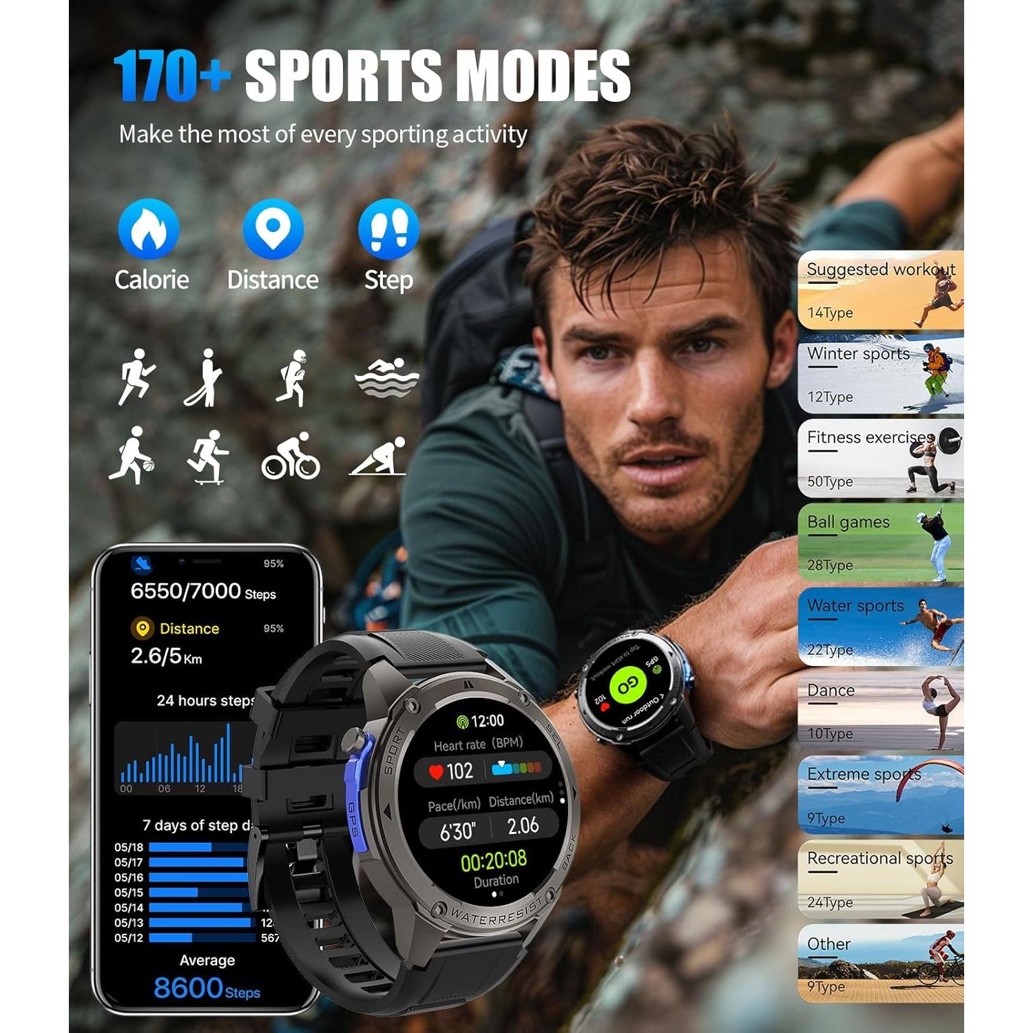 Reloj Inteligente Militar LIGE DM2-G GPS 1.43'' AMOLED