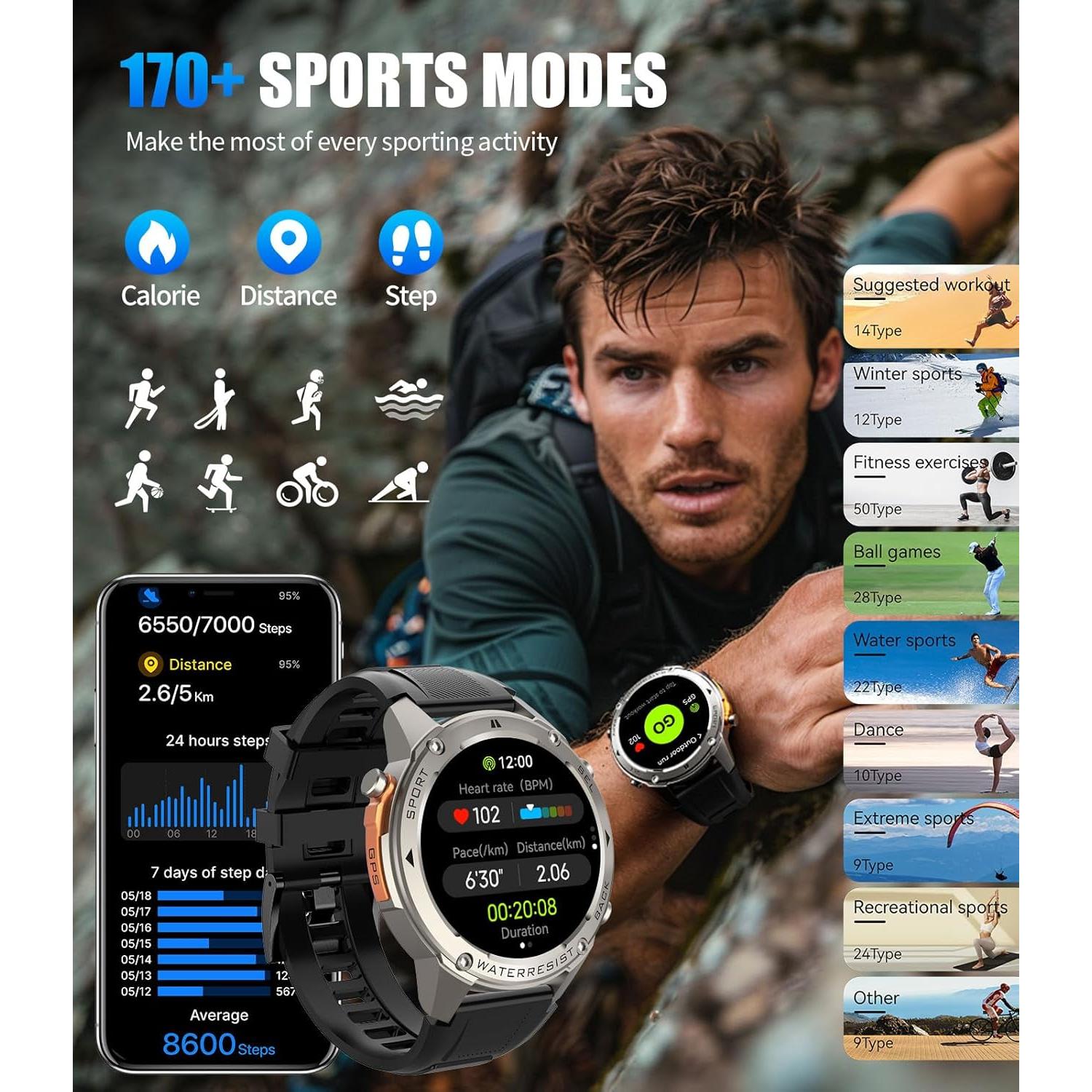 Reloj Inteligente Militar LIGE DM2-F GPS 1.43'' AMOLED