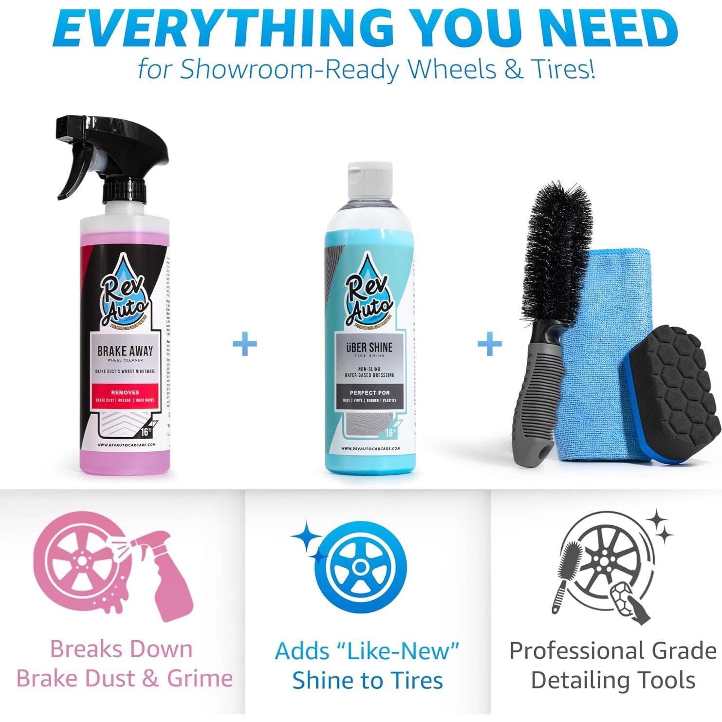 Kit de Limpieza de Ruedas Rev Auto - 5 Piezas, Brillo y Limpiador