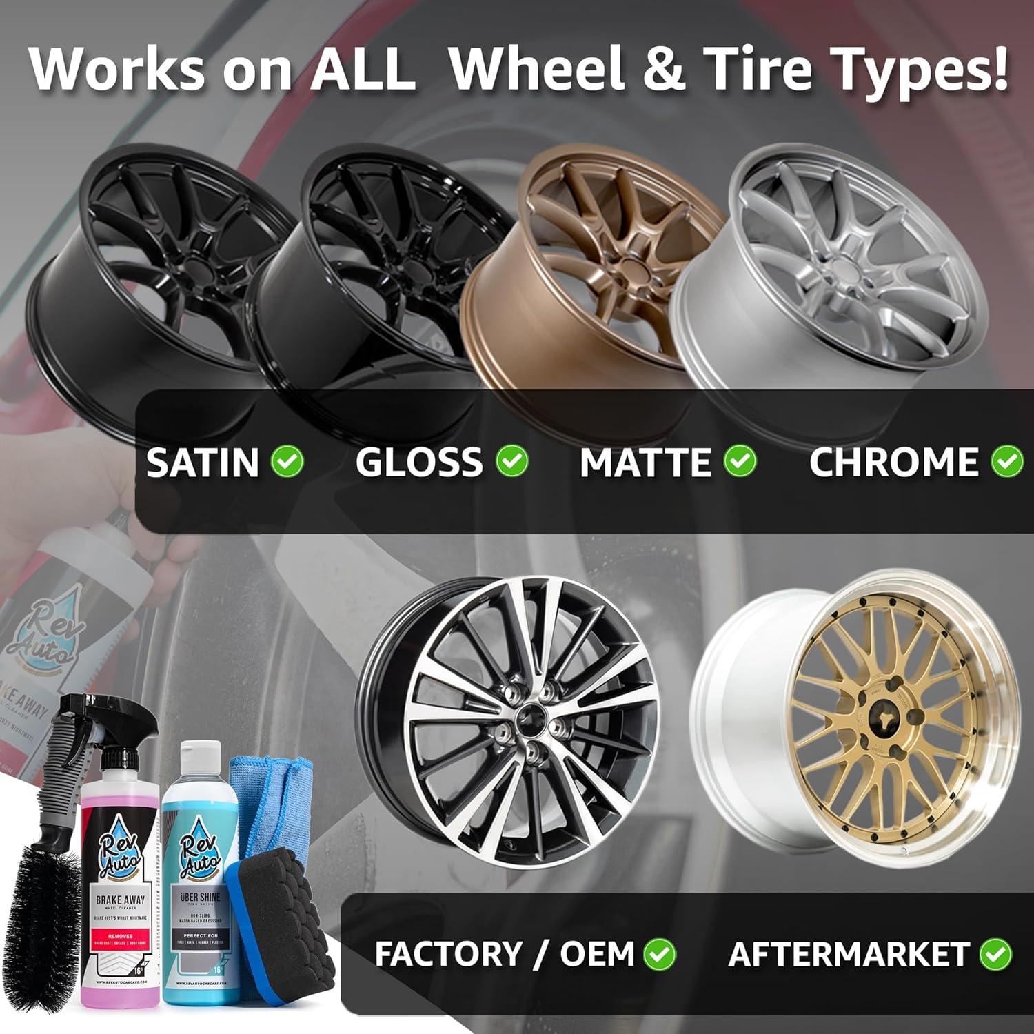 Kit de Limpieza de Ruedas Rev Auto - 5 Piezas, Brillo y Limpiador