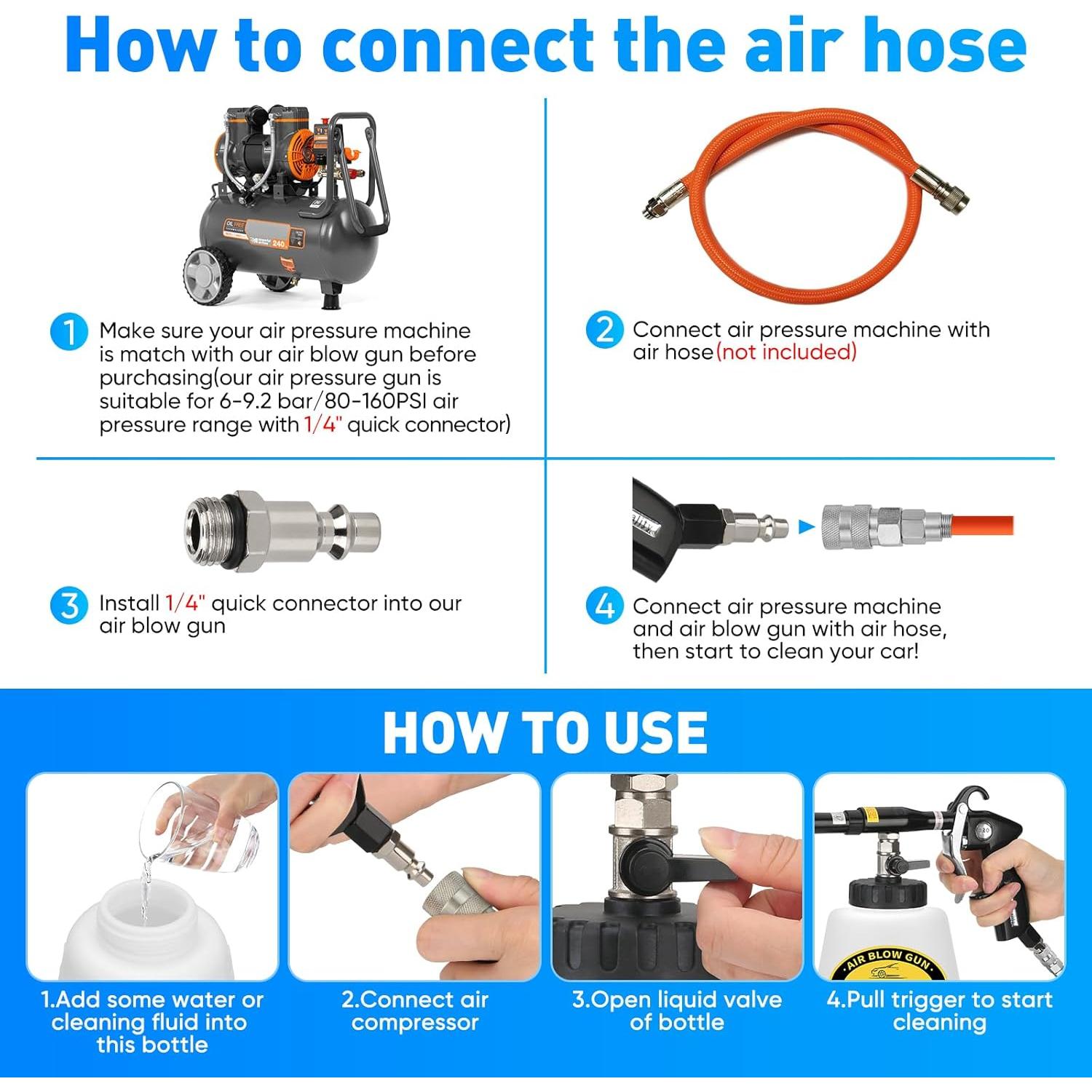 Pistola de Limpieza de Autos MYPIN 6-9.2Bar con Boquillas