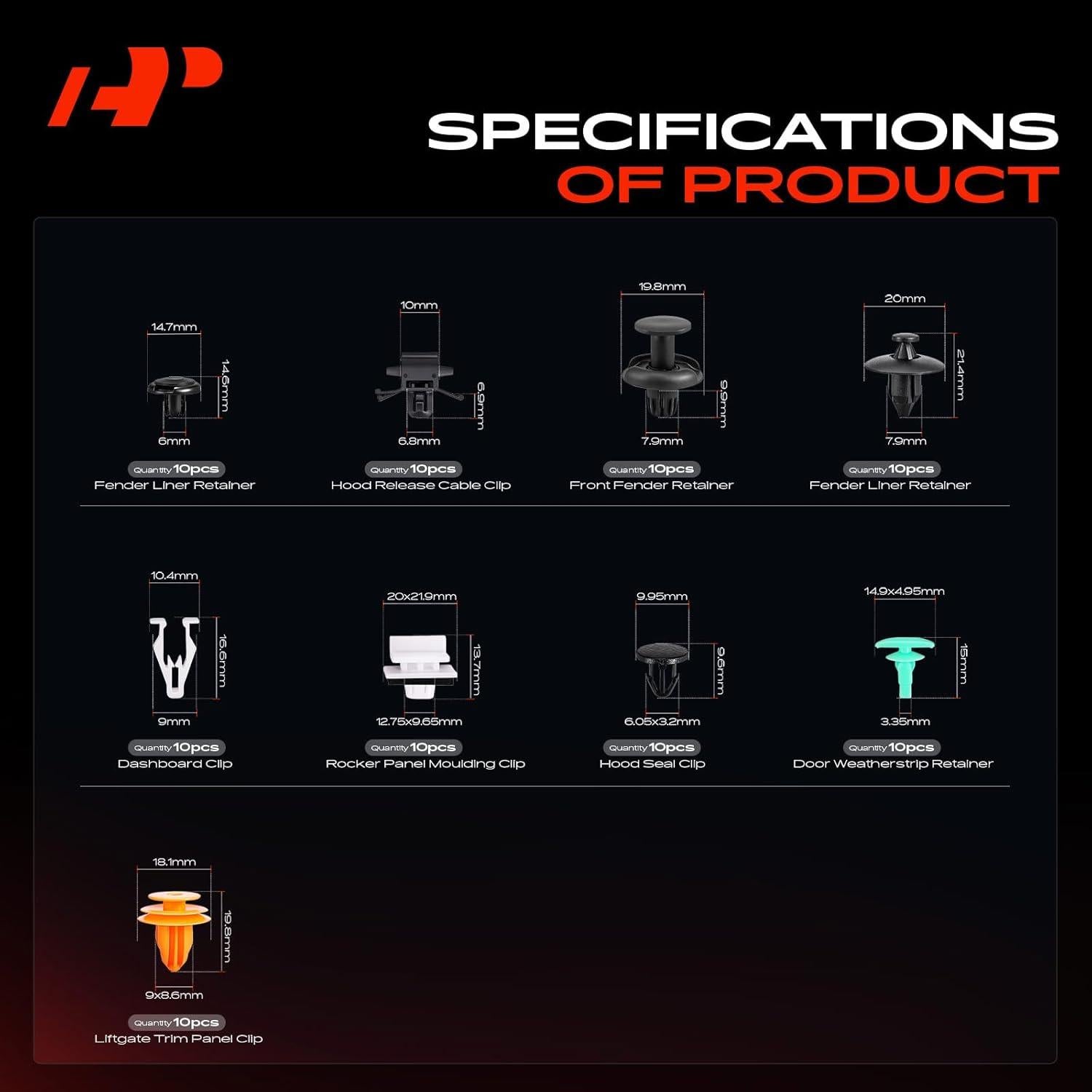 Kit de Clips de Retención A-Premium 210 Piezas para Honda Fit 2009-2013