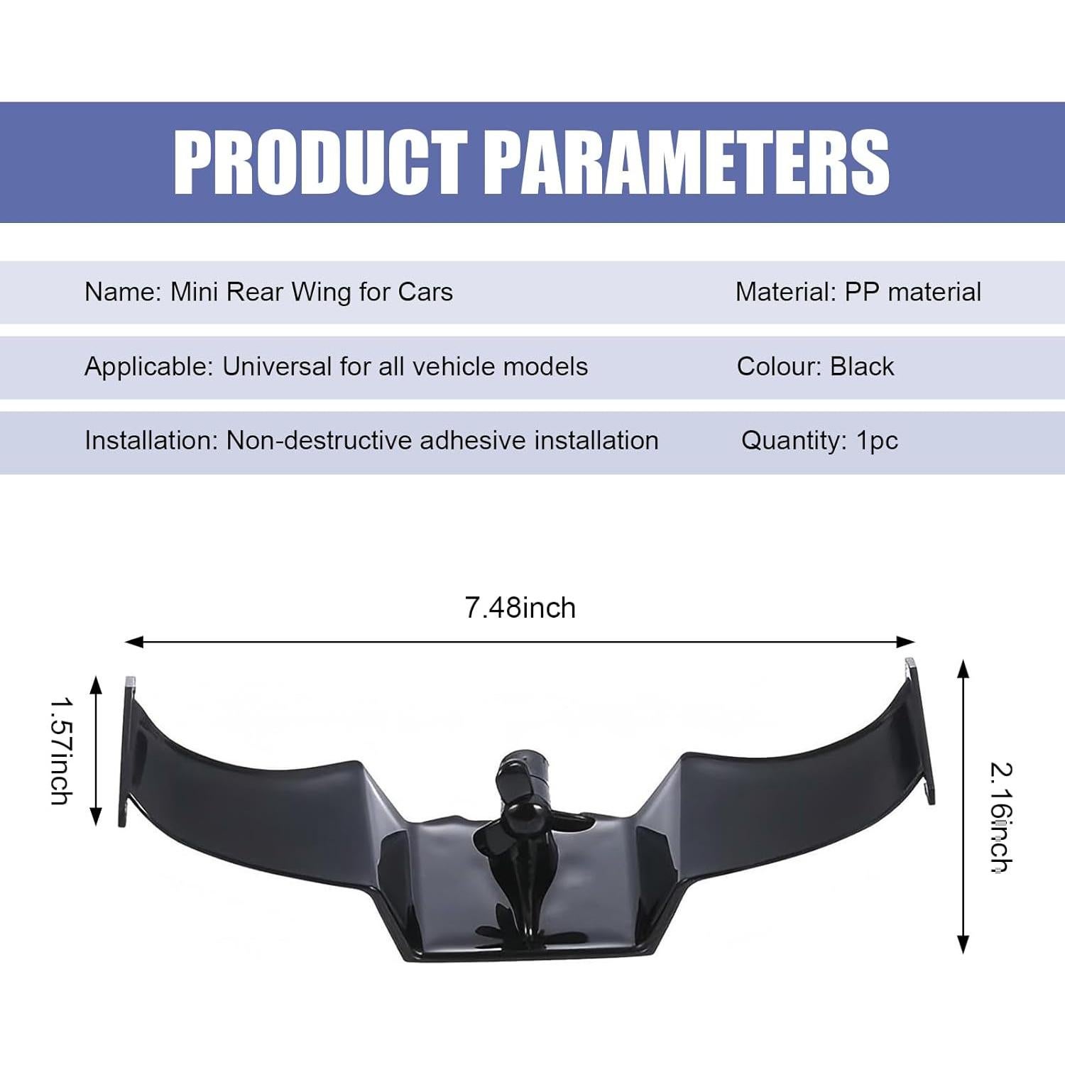 Alerón Mini Autoadhesivo Qurbuns 19 cm Decorativo Negro