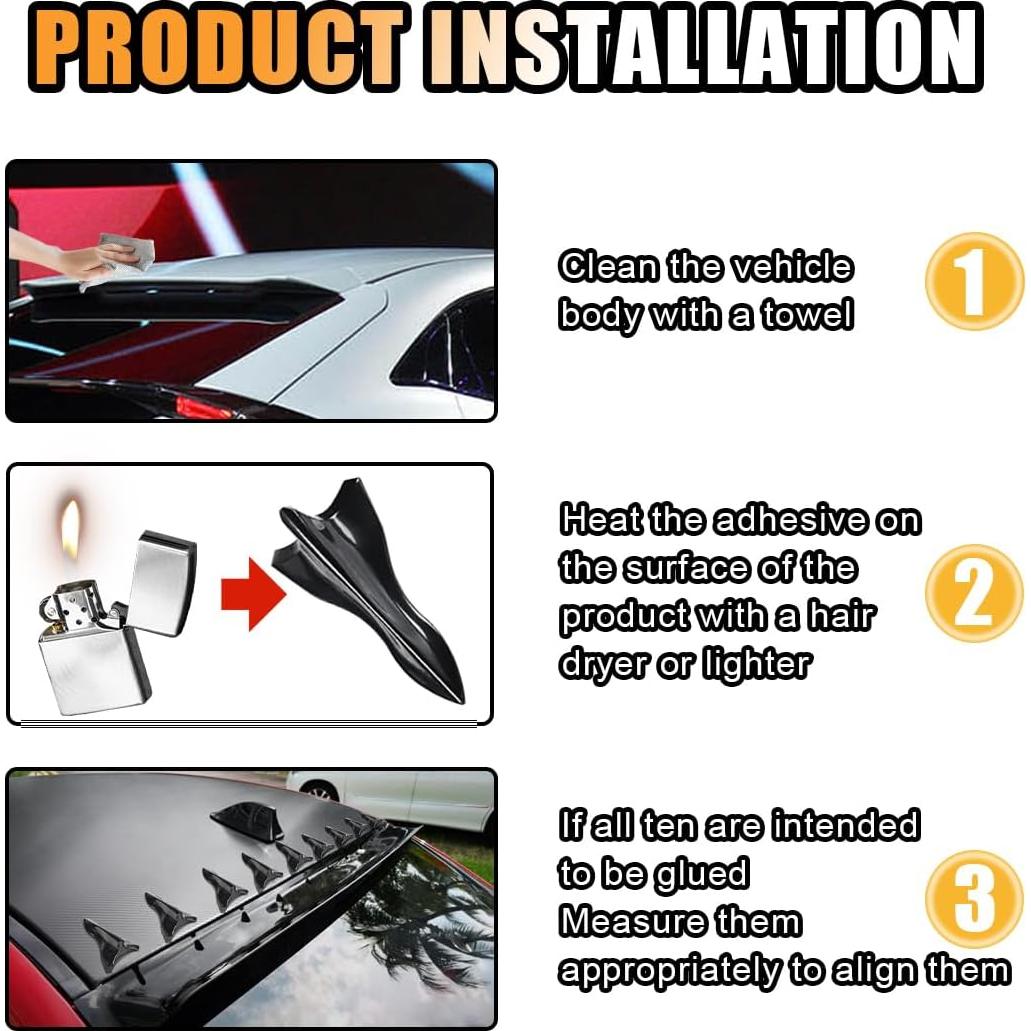 Kit de Difusor de Tiburón para Auto GLSOWEE 10 Piezas Negro